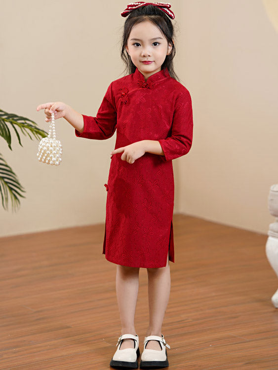 Red Lace Qipao Cheongsam Dress for Girls - Traditional Chinese Dress for Kids - Perfect for Chinese New Year, Parties & Cultural Events