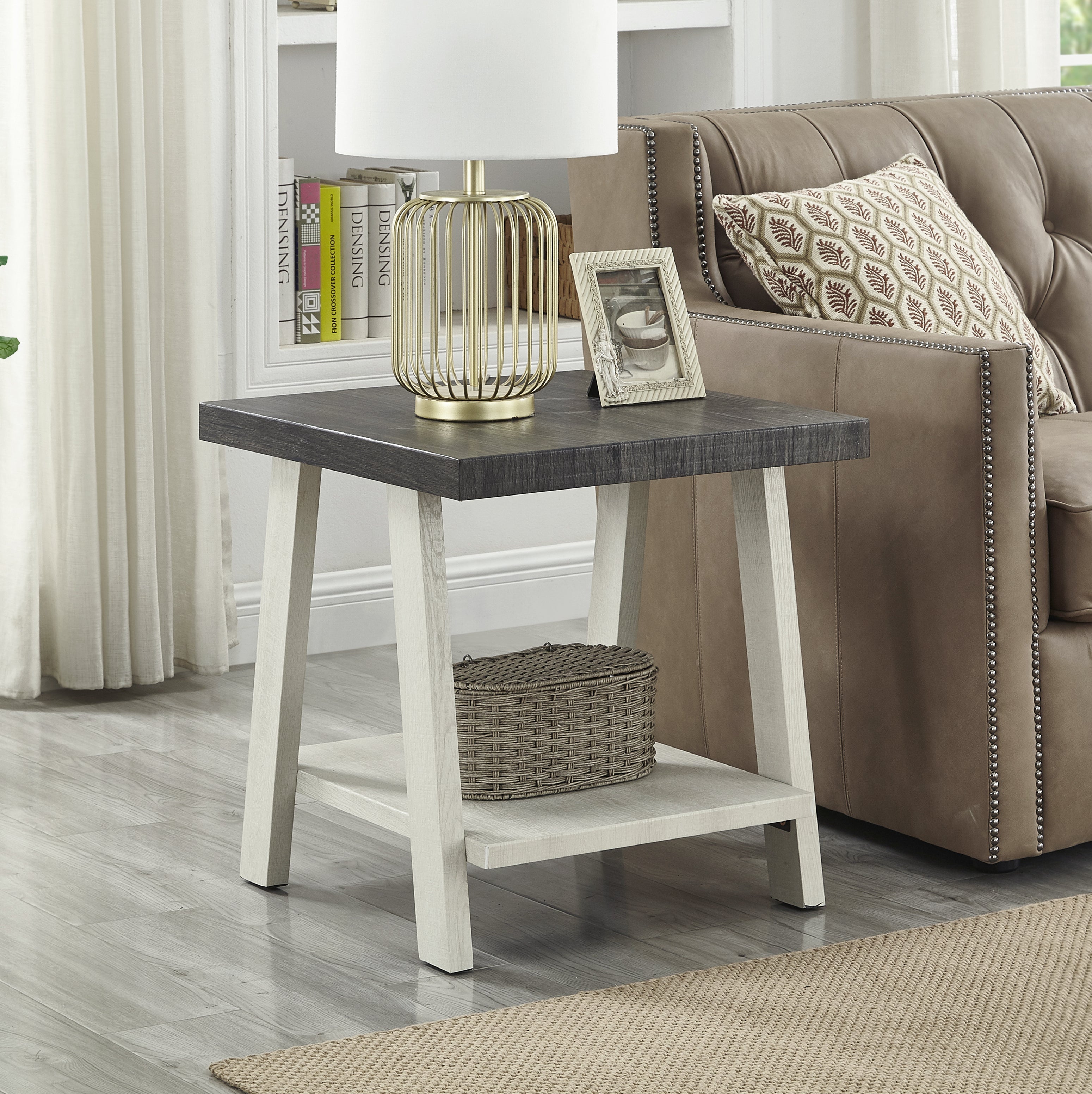 Roundhill Furniture Athens Contemporary 3-Piece Wood Shelf Coffee Table Set - Weathered Charcoal & Beige Finish - Perfect for Living Room, Lounge & Modern Home Decor