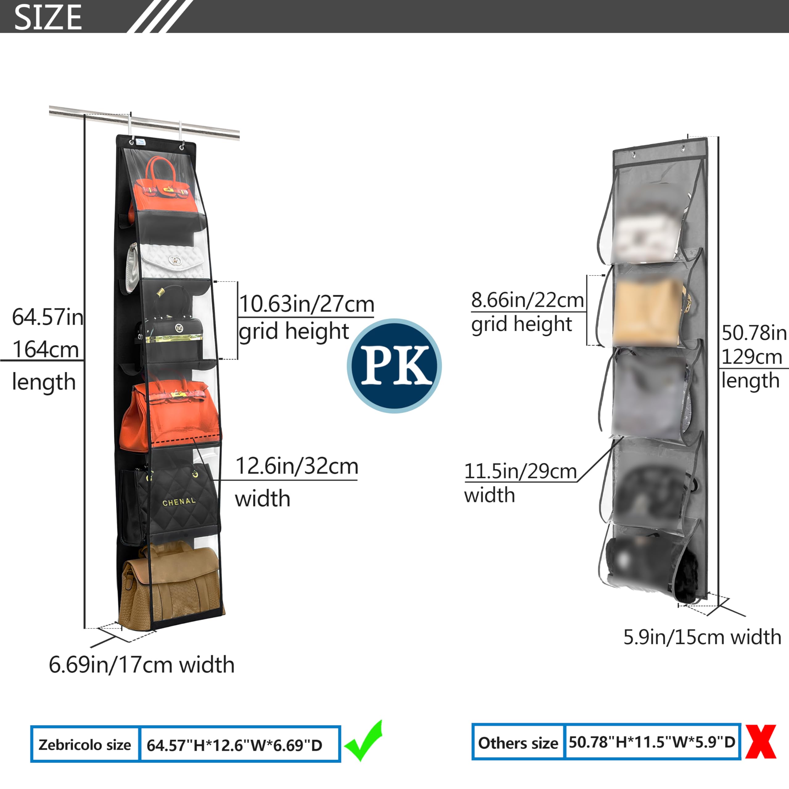 2-Pack Heavy Duty Over The Door Purse Organizer with Strong Hooks (No Door Frame Damage) - Holds Large Bags, Perfect for Closet Door Storage - Black - Ideal for Bedroom, Walk-in Closet & Dorm Organization