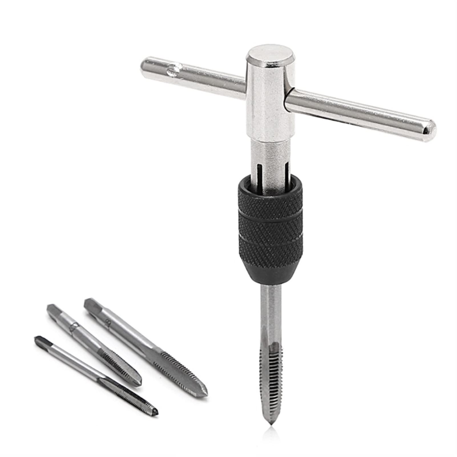 DOLUNTO 5-Piece T-Type Hand Screw Thread Tap Set - M3/M4/M5/M6 Reamer Kit with Twist Drill Bits & Wrench for Metalworking, DIY Projects, and Home Repairs