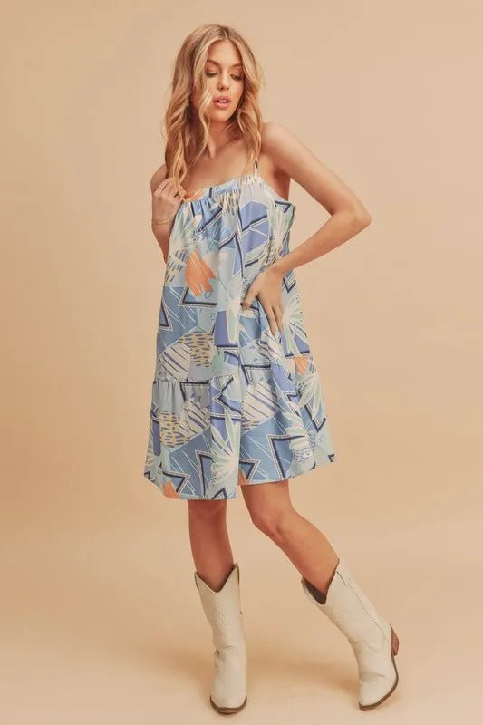 Aemi + Co Printed Ruffled Hem Square Neck Mini Cami Dress - Flowy Summer Dress for Women, Beach Cover Up, Party Outfit, Date Night & Casual Wear