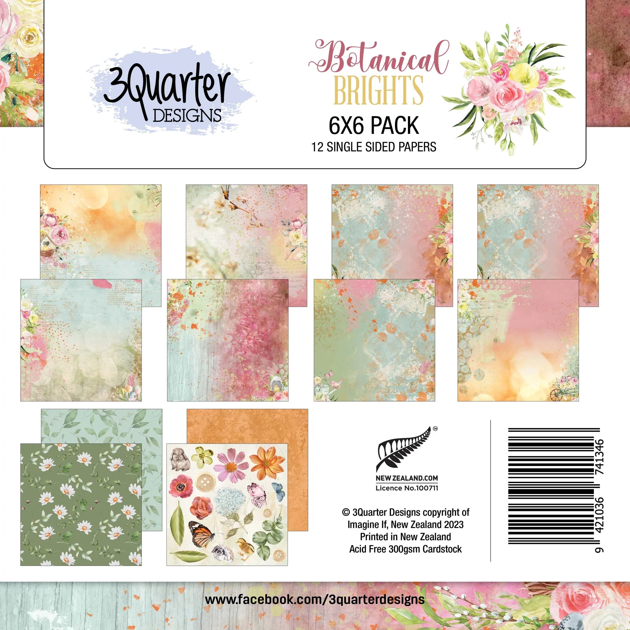 3Quarter Designs Botanical Brights 6 x 6 Inch Paper Pad - Vibrant Floral Patterns for Scrapbooking, Card Making & DIY Crafts
