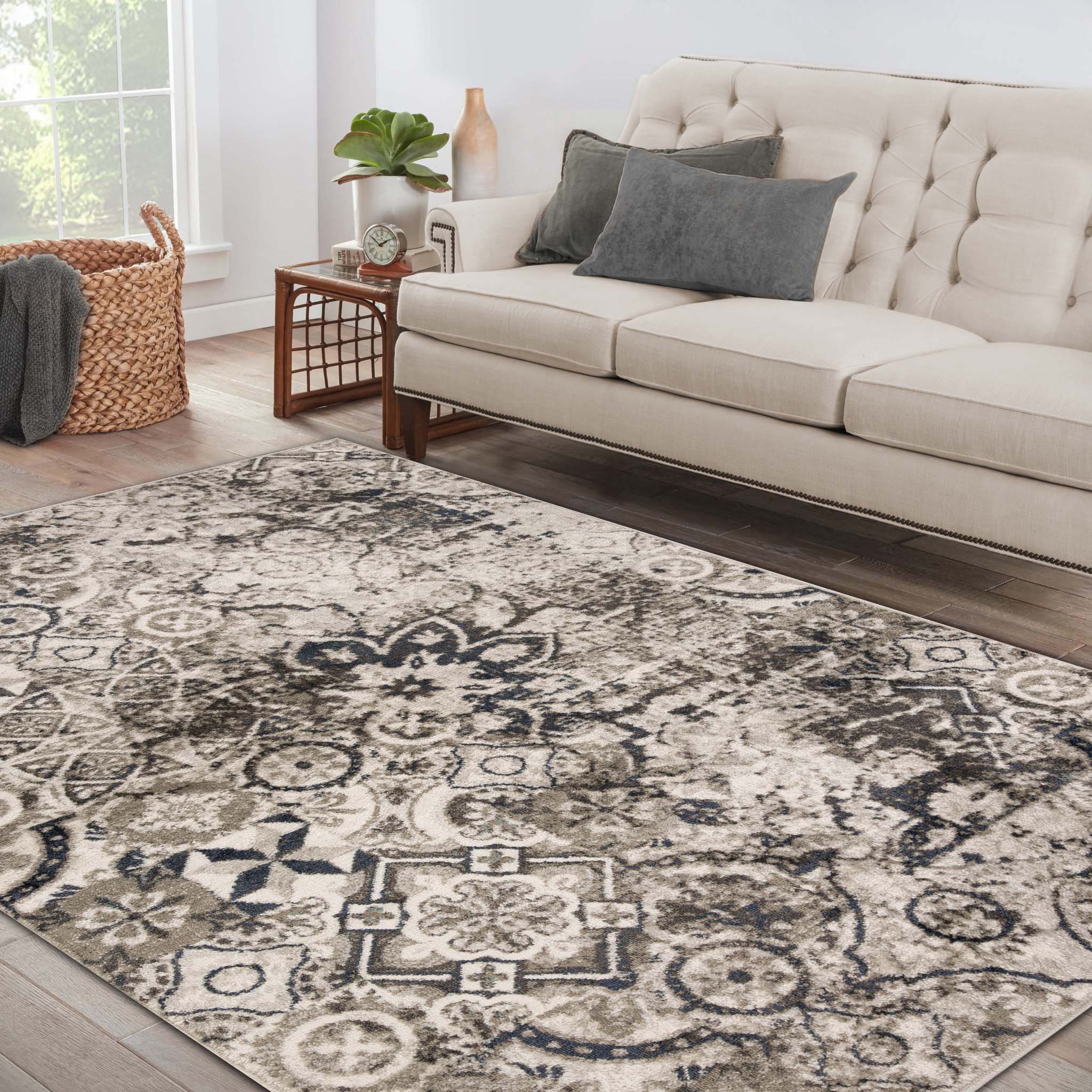 Stylish Rangoli Geometric Medallion Indoor Area Rug - Non-Slip Bohemian Decor for Living Room, Bedroom & Office