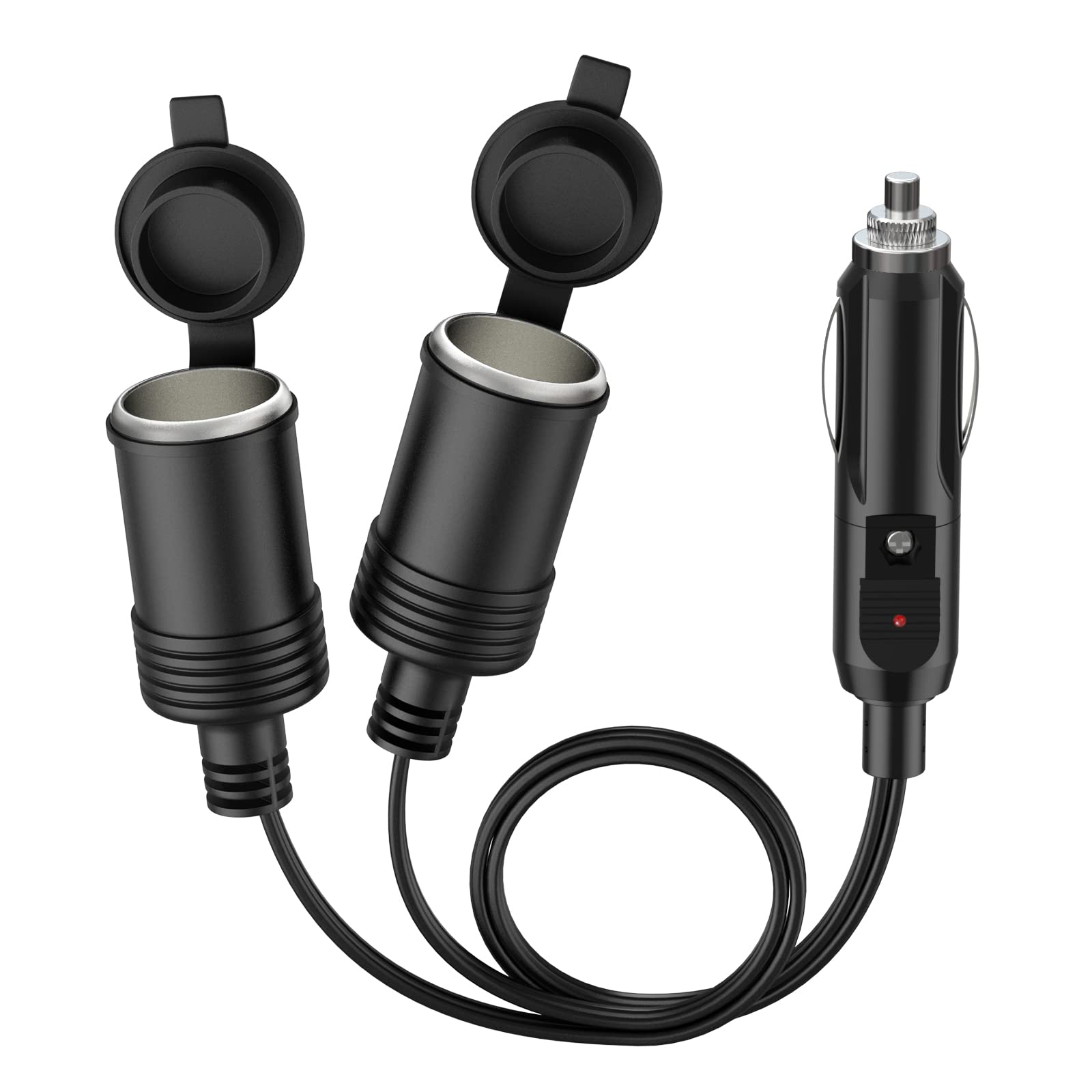 12V 24V Dual Cigarette Lighter Splitter - 1 Male to 2 Female Power Adapter with 15A Fuse & 18-Inch Extension Cord for Car, Truck, RV, Boat - Charge Multiple Devices Simultaneously