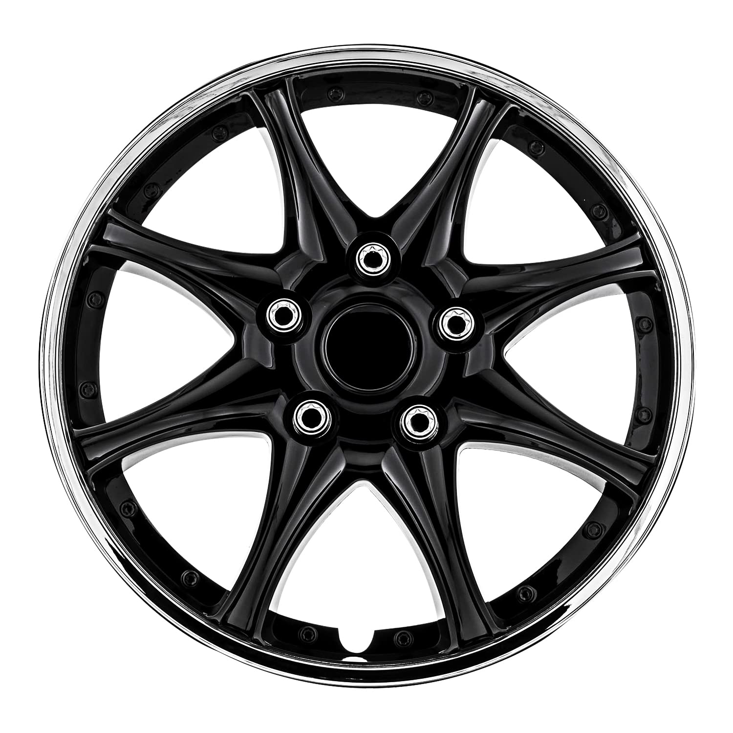 Pilot Automotive WH522-16C-B-AM 16 Inch Universal Hubcap Wheel Covers - Black & Chrome (Set of 4) - Fits Most Cars - Perfect for Replacement, Protection & Style Enhancement
