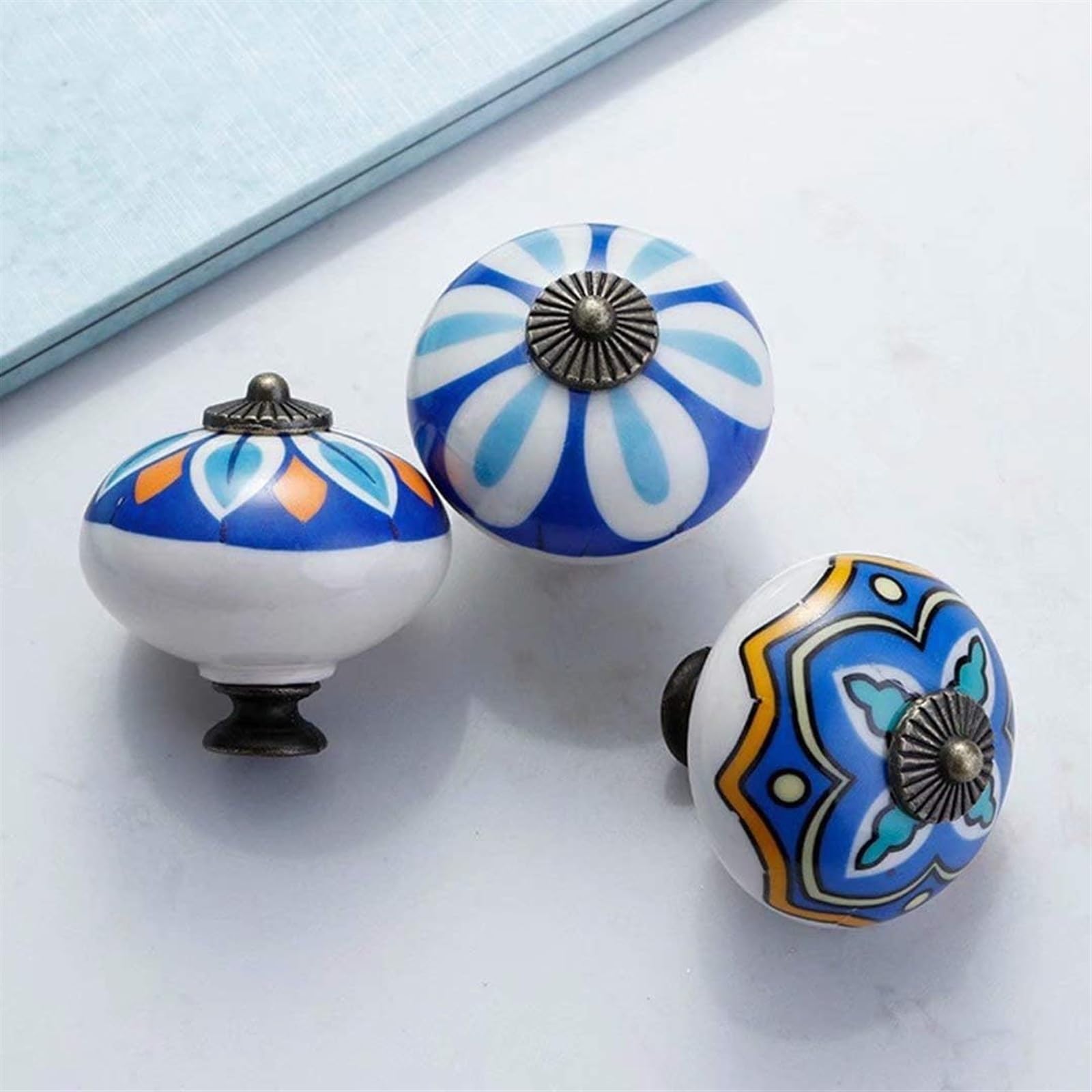 Ceramic Cabinet Knobs and Drawer Pulls - 10 Pack, Round Kitchen Cabinet Handles, Creative Wardrobe Door Knobs, Fashion Furniture Hardware for Dressers & Cabinets (Style C) - Perfect for Home Kitchen, Bathroom, and Bedroom Storage Organization