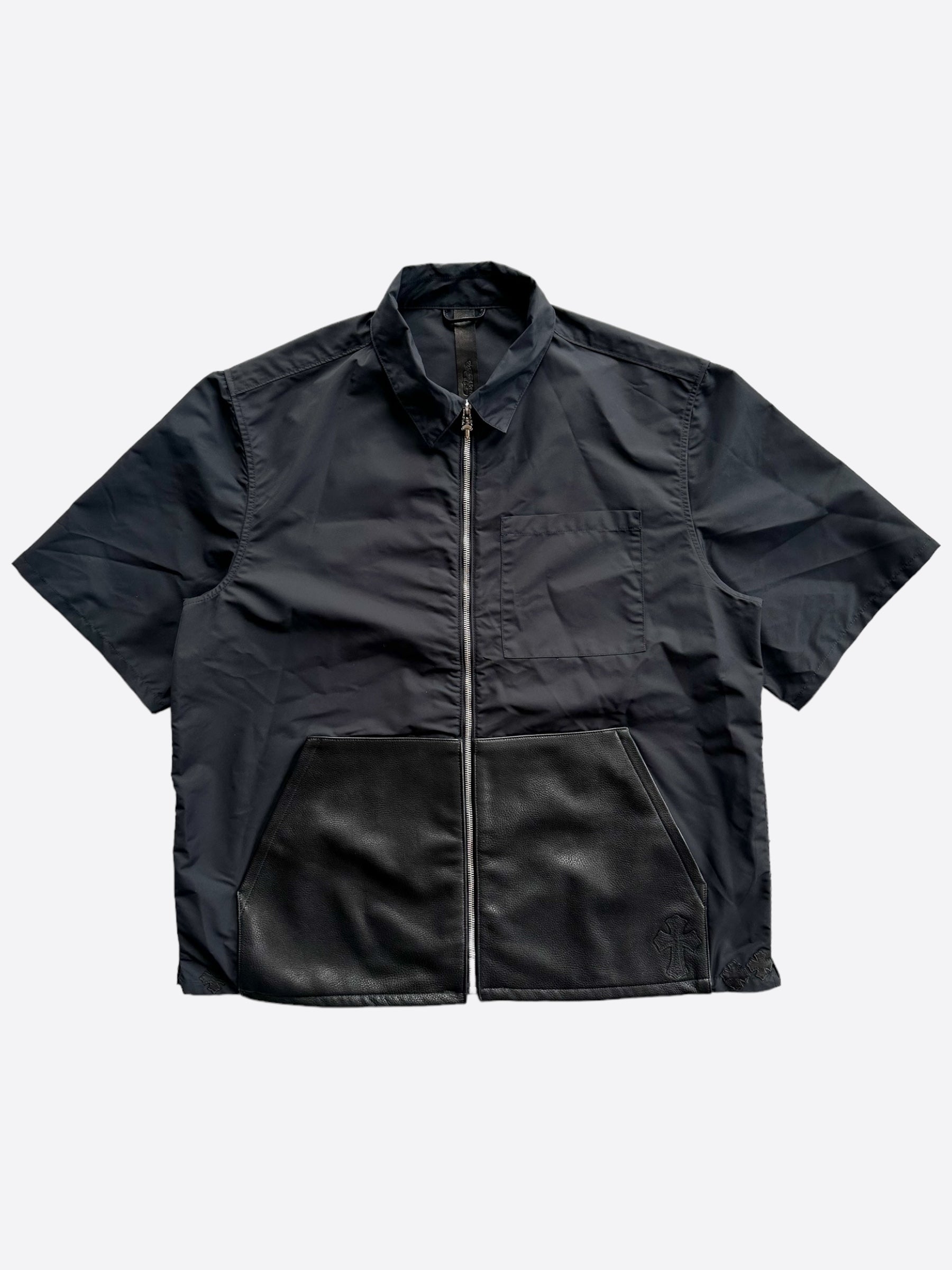Chrome Hearts Black Nylon Leather Zip Up Shirt for Men - Stylish Streetwear Jacket for Casual Outfits & Night Out