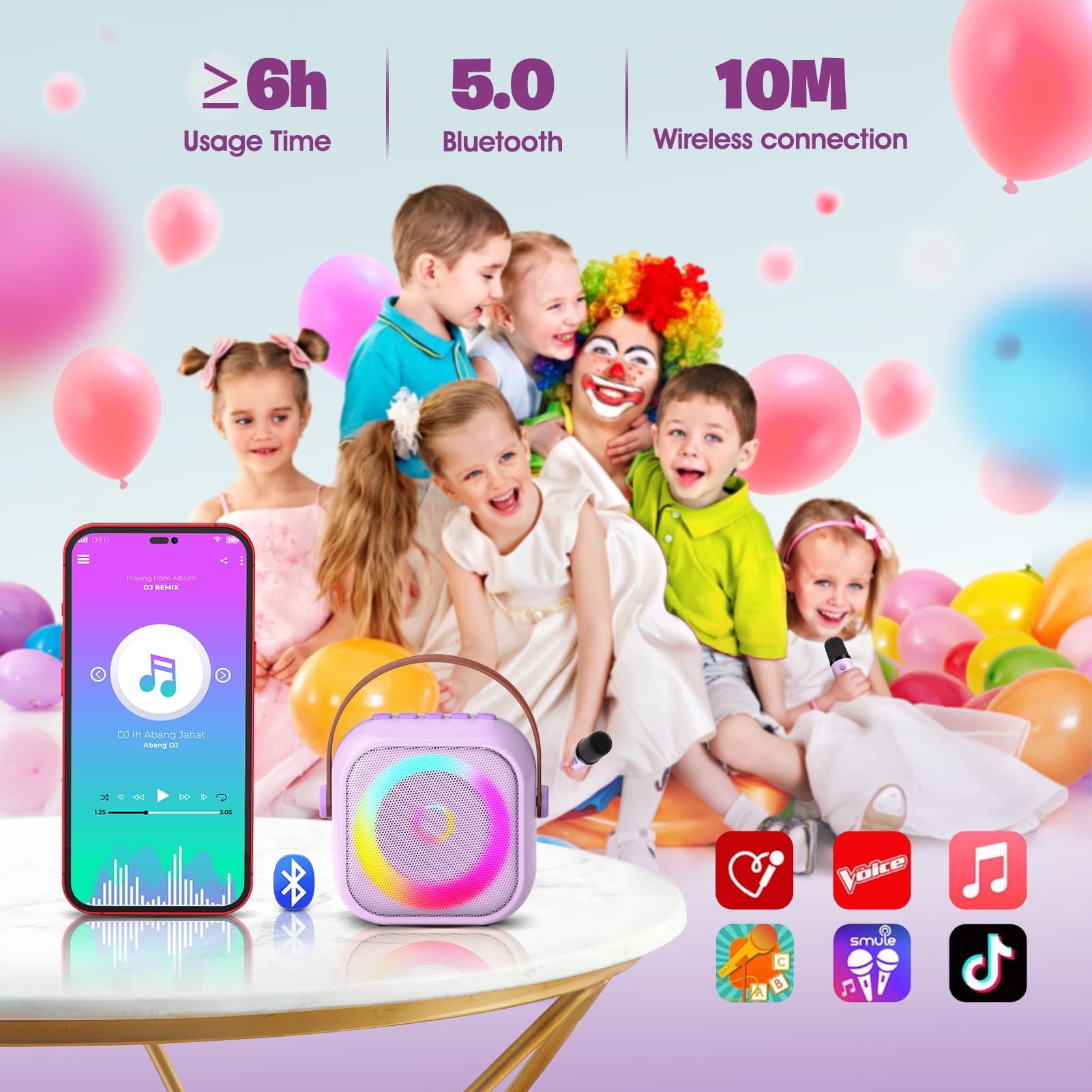 Wireless Karaoke Microphone with LED Lights for Kids Ages 3-11 - Singing Toy for Girls & Boys, Dual Mic Set - Perfect Christmas Gift for Children's Parties & Family Fun