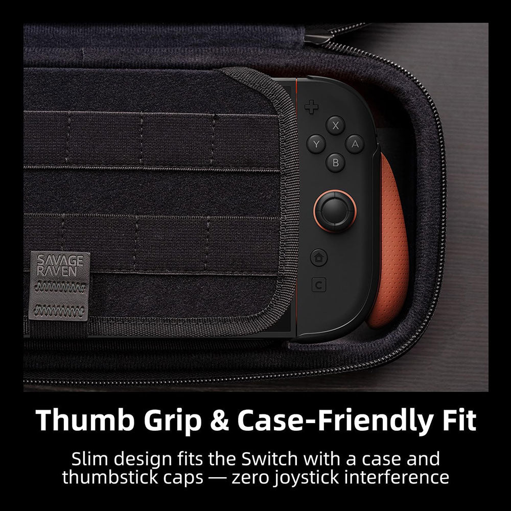 Savage Raven by Skull & Co. Nintendo Switch StandGrip Bundle with EDC Carrying Case - Black | Ergonomic Gaming Grip & Portable Storage for Travel & Home Play