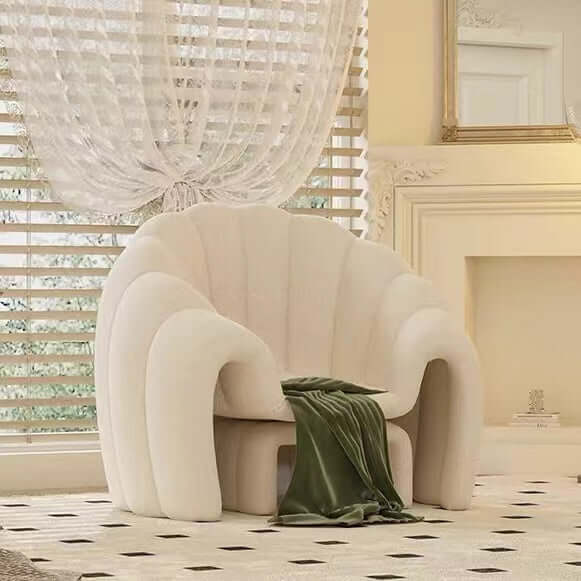 Modern Velvet Accent Chair with Ottoman - White, Brown & Blue Banana/Pumpkin Design - Perfect for Living Room, Bedroom or Home Office Decor