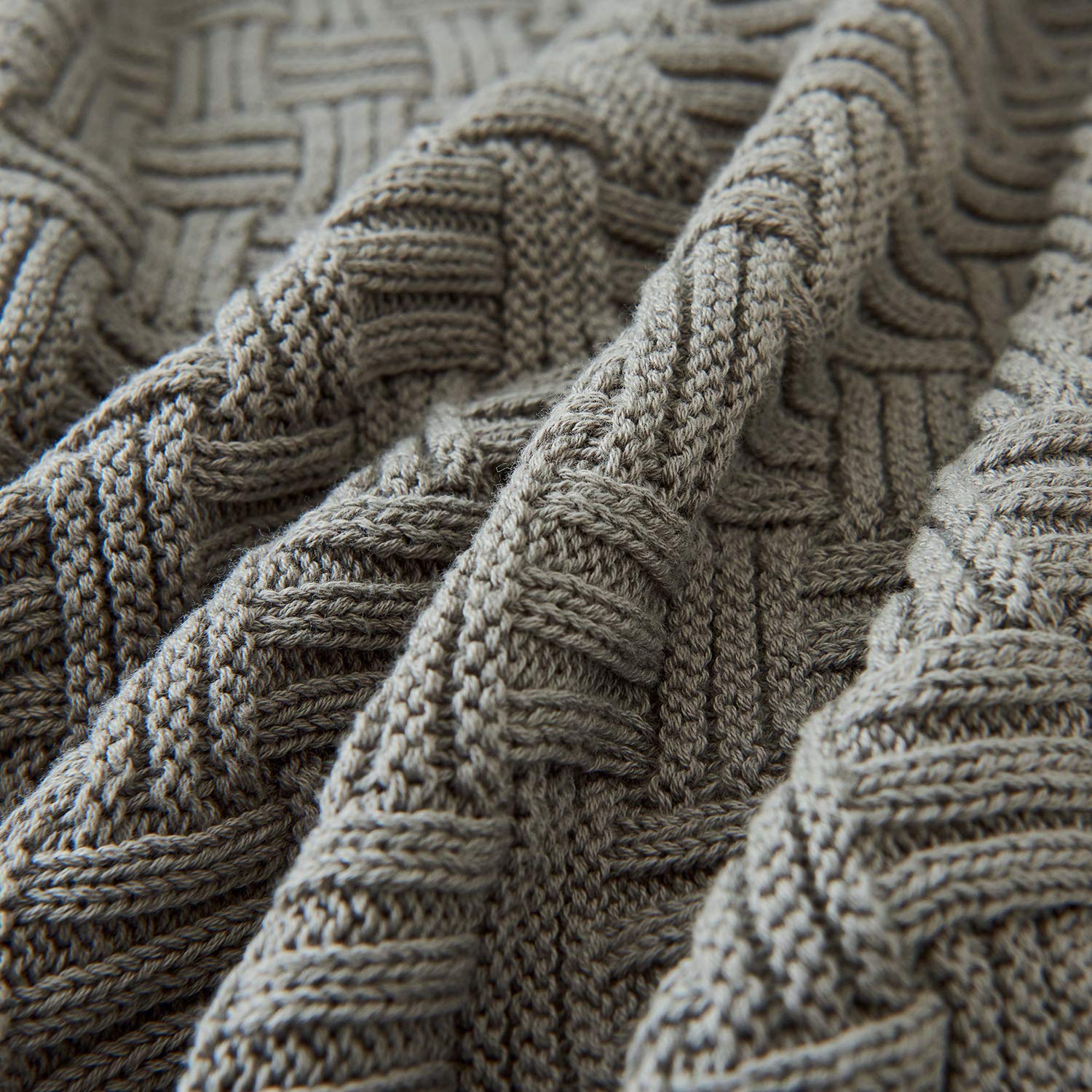 Oversized 60x80 Inch Soft Grey Knit Throw Blanket - 100% Cotton Lightweight Blanket for Bed, Couch & Sofa - Cozy Home Decor for Living Room, Bedroom & Travel