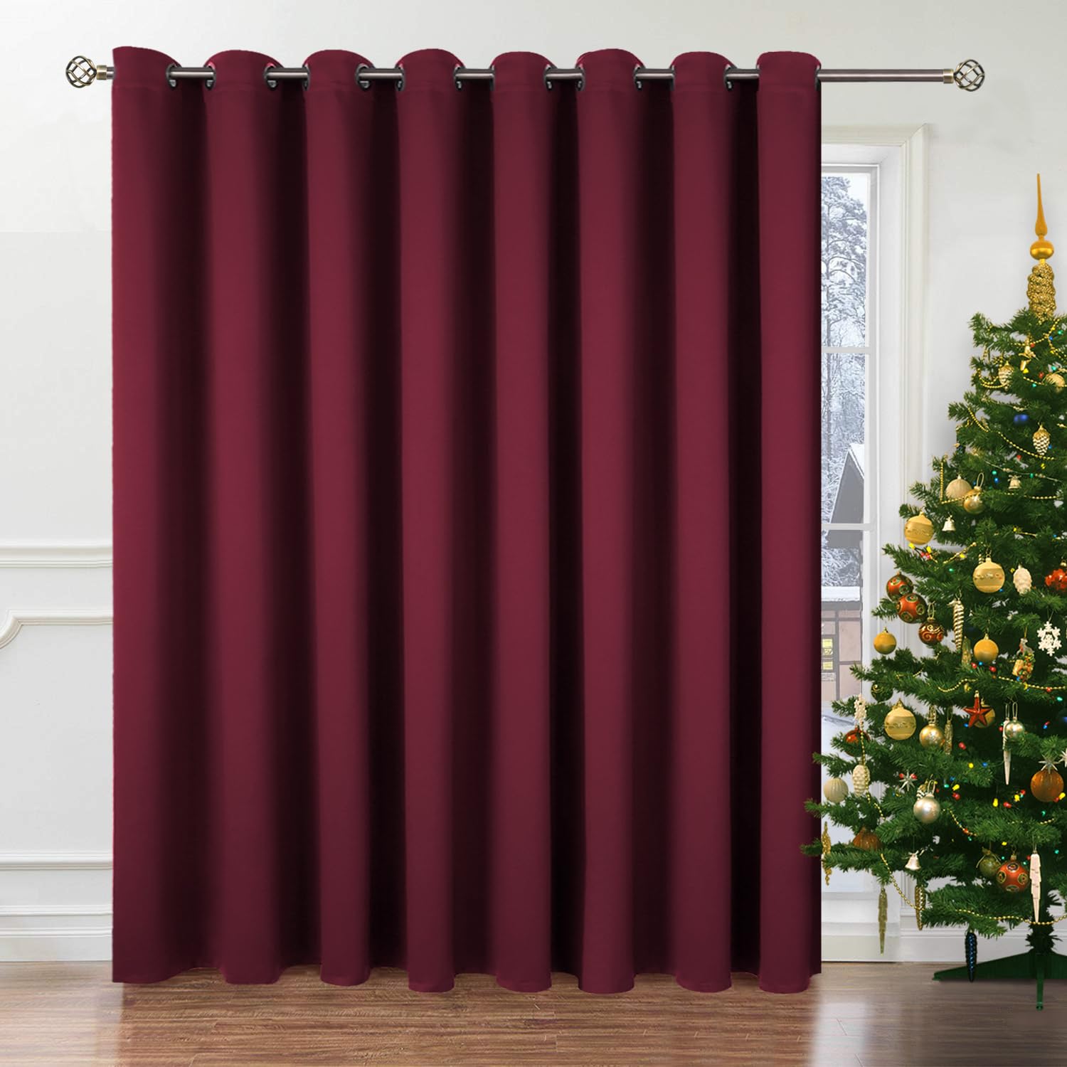BGment Extra Wide 96 Inch Long Room Divider Curtain - Burgundy Blackout Curtain for Living Room, Bedroom, Patio Sliding Door - Soundproof Privacy Curtain for Christmas Decor, Home Office & Nursery (1 Panel, 120
