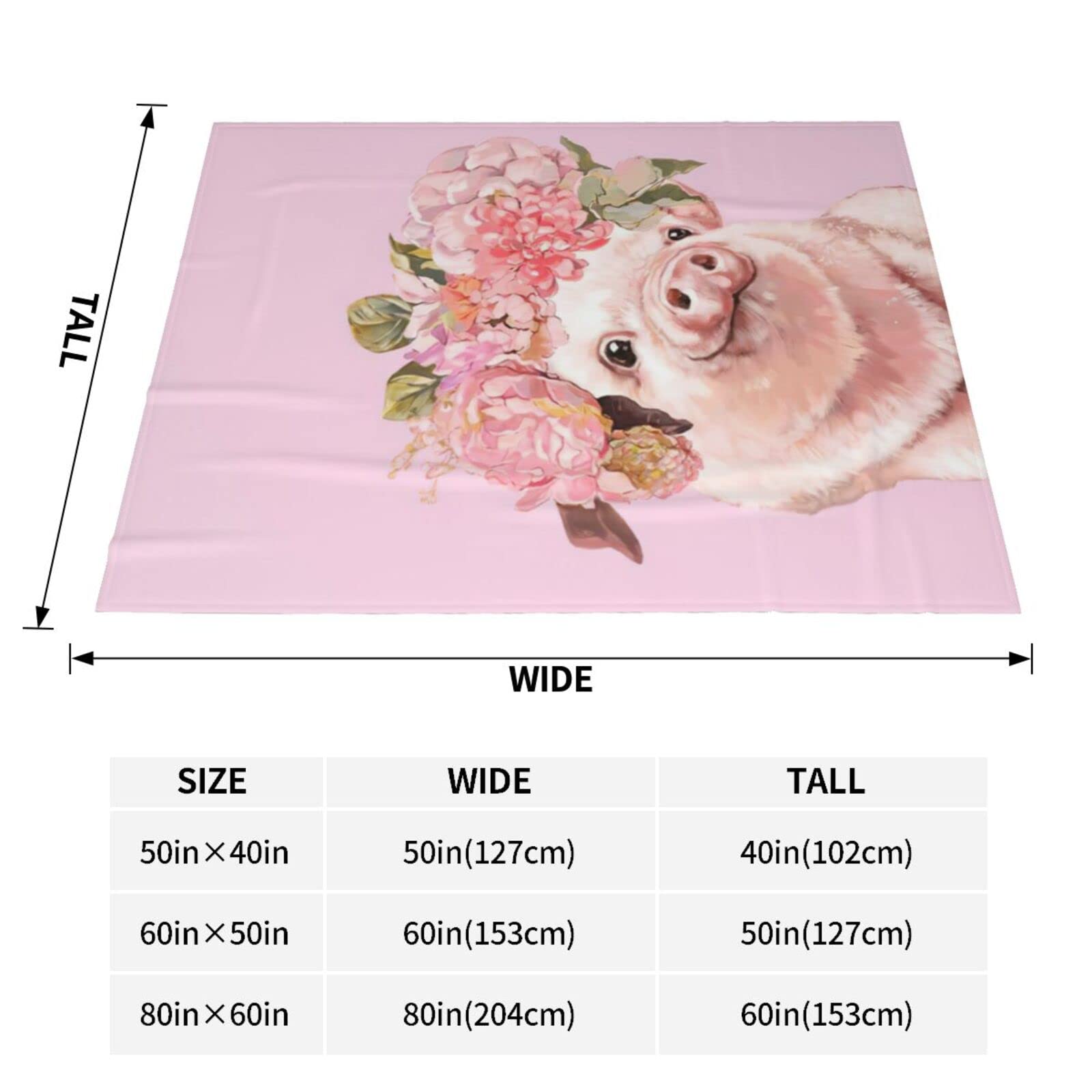 Soft Pink Pig & Roses Fleece Throw Blanket - Ultra Cozy Microfiber Blanket for Kids, Bed, Couch & Living Room - Perfect for Snuggling, Gifts & Nursery Decor