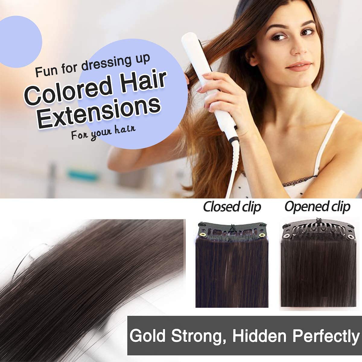 OSEN Colored Hair Streak Extensions for Women & Girls - 6-Piece Set in Brown | Clip-In Highlights for Parties, Cosplay & Everyday Styling