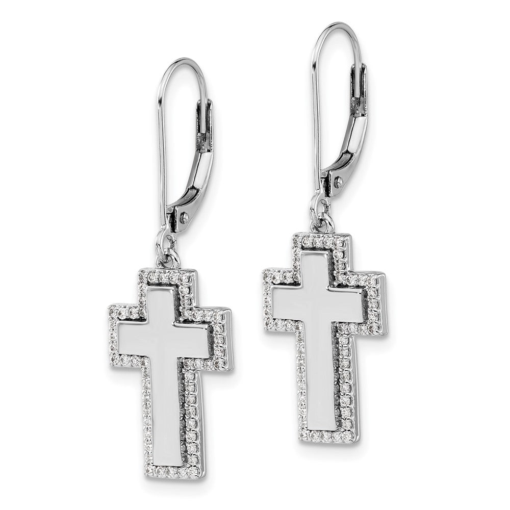 14K Gold Diamond Fancy Cross Leverback Earrings - EM4002 030 YA - Elegant Religious Jewelry for Women, Perfect for Church, Weddings & Special Occasions