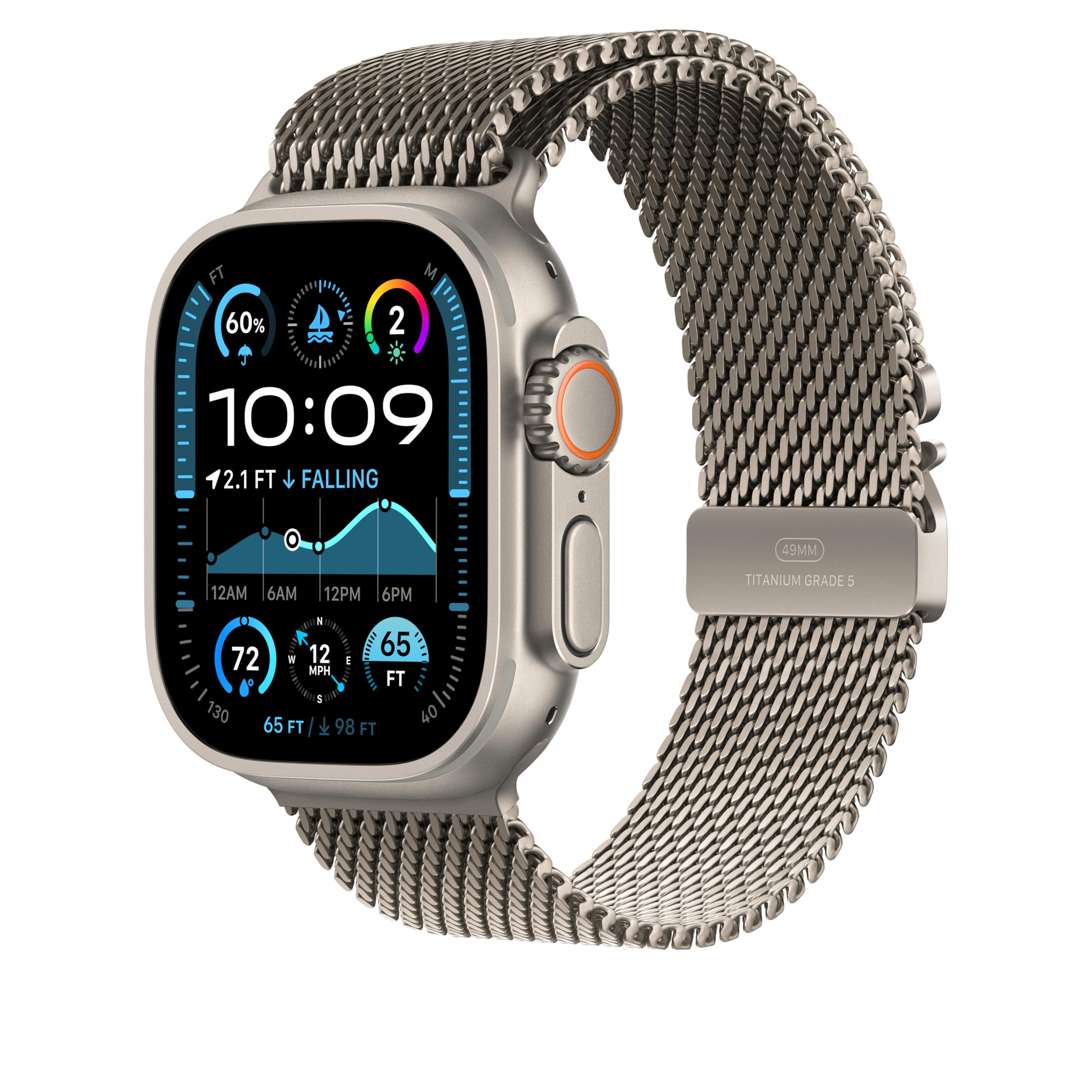 Premium Stainless Steel Milanese Loop Band for Apple Watch 49mm - Adjustable Magnetic Closure - Natural Finish - Perfect for Workouts, Business & Everyday Wear