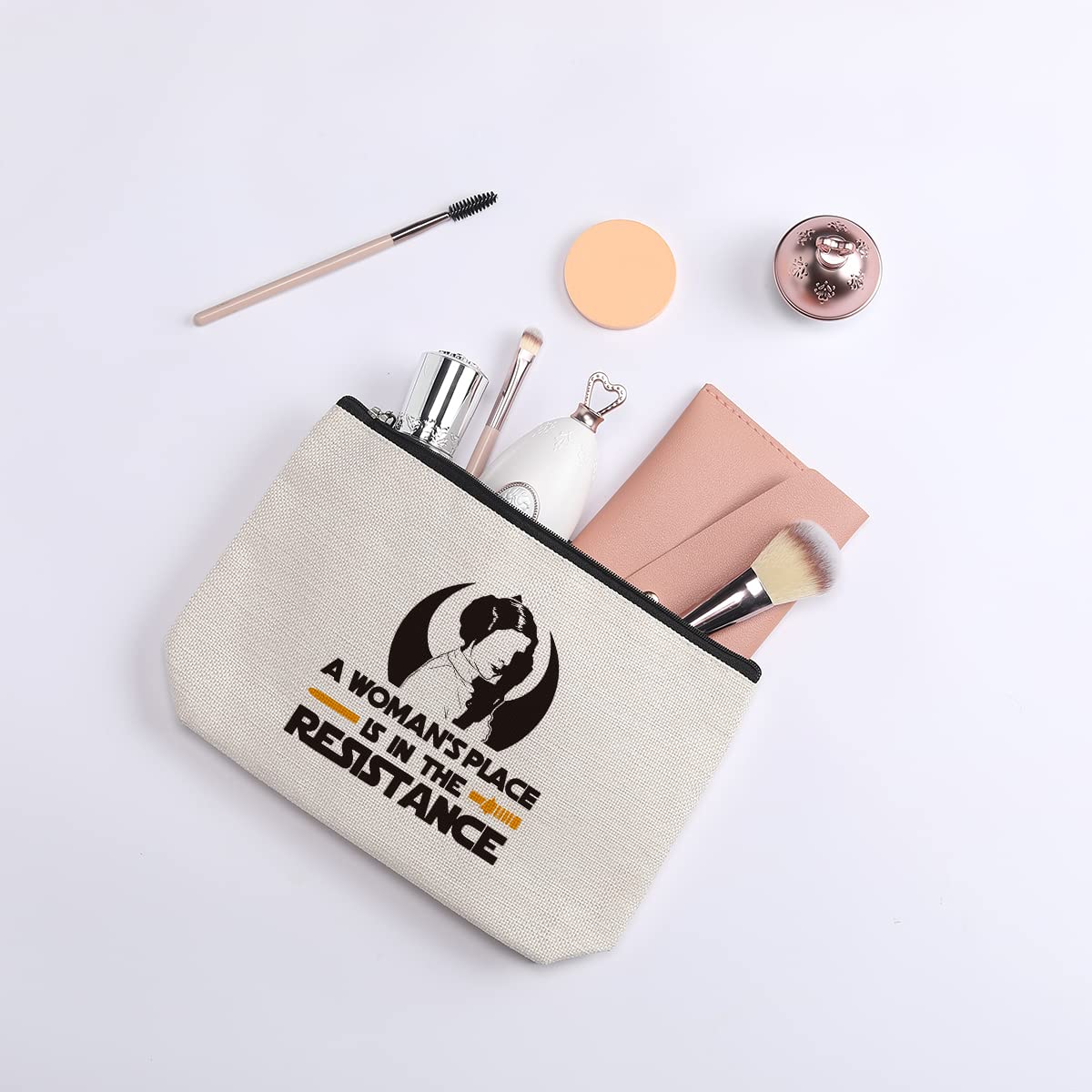 Feminist Makeup Bag - 'A Woman’s Place Is in the Resistance' Travel Toiletry Pouch for Women, Sisters & Friends - Empowering Gift for Sci-Fi Movie Fans & Strong Women - Perfect for Travel, Gym & Daily Use
