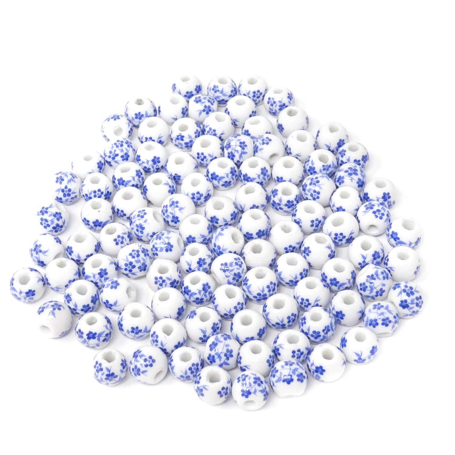 100PCS 10mm Blue Ceramic Beads for Jewelry Making - Porcelain Flower Spacer Beads with Drawstring Bag - DIY Necklace, Earrings & Bracelet Craft Supplies (Perfect for Boho, Wedding & Handmade Jewelry Designs)
