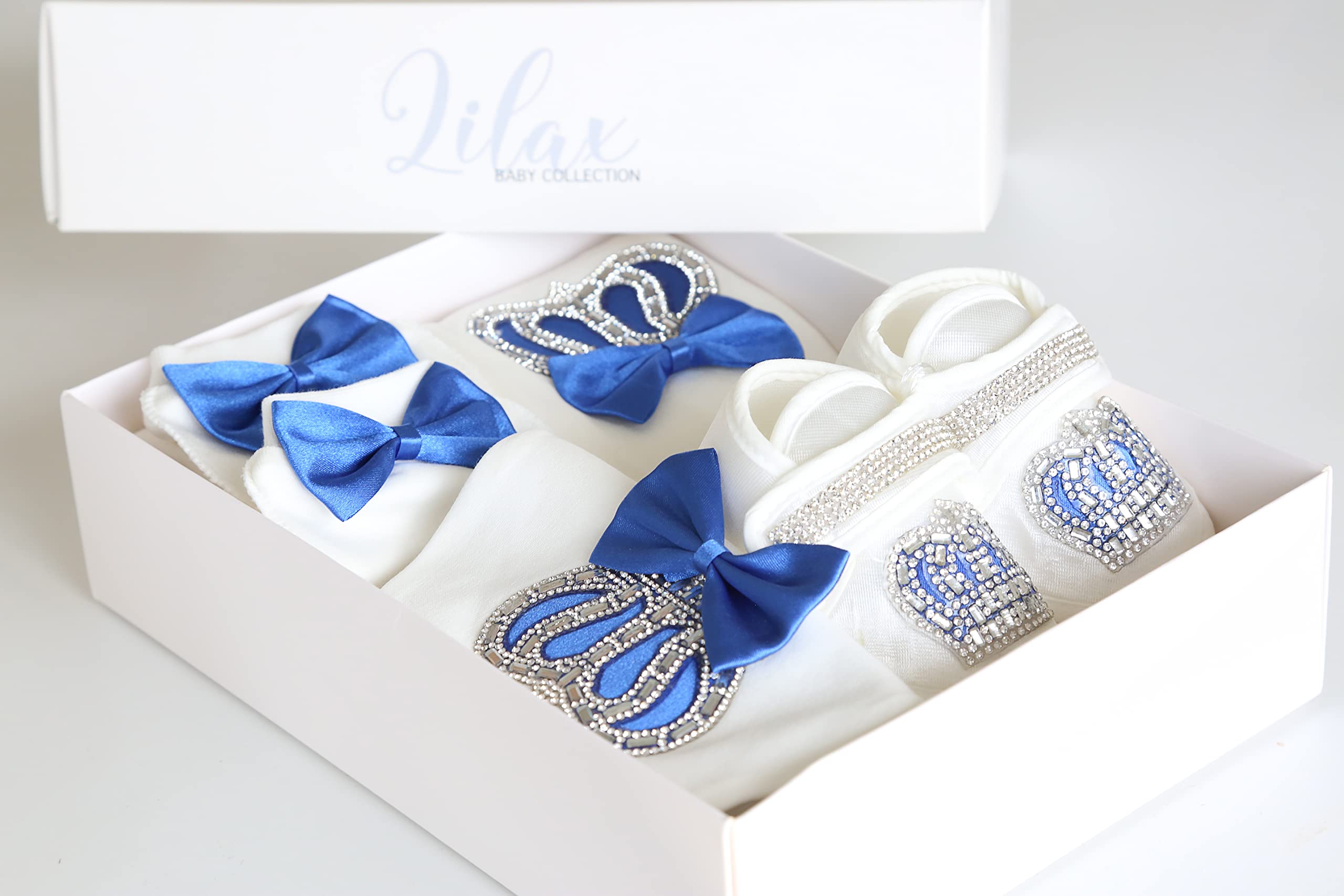 Lilax Baby Boy Newborn Crown Jewels 4-Piece Layette Gift Set - Perfect for Baby Showers, Christenings & Newborn Photography