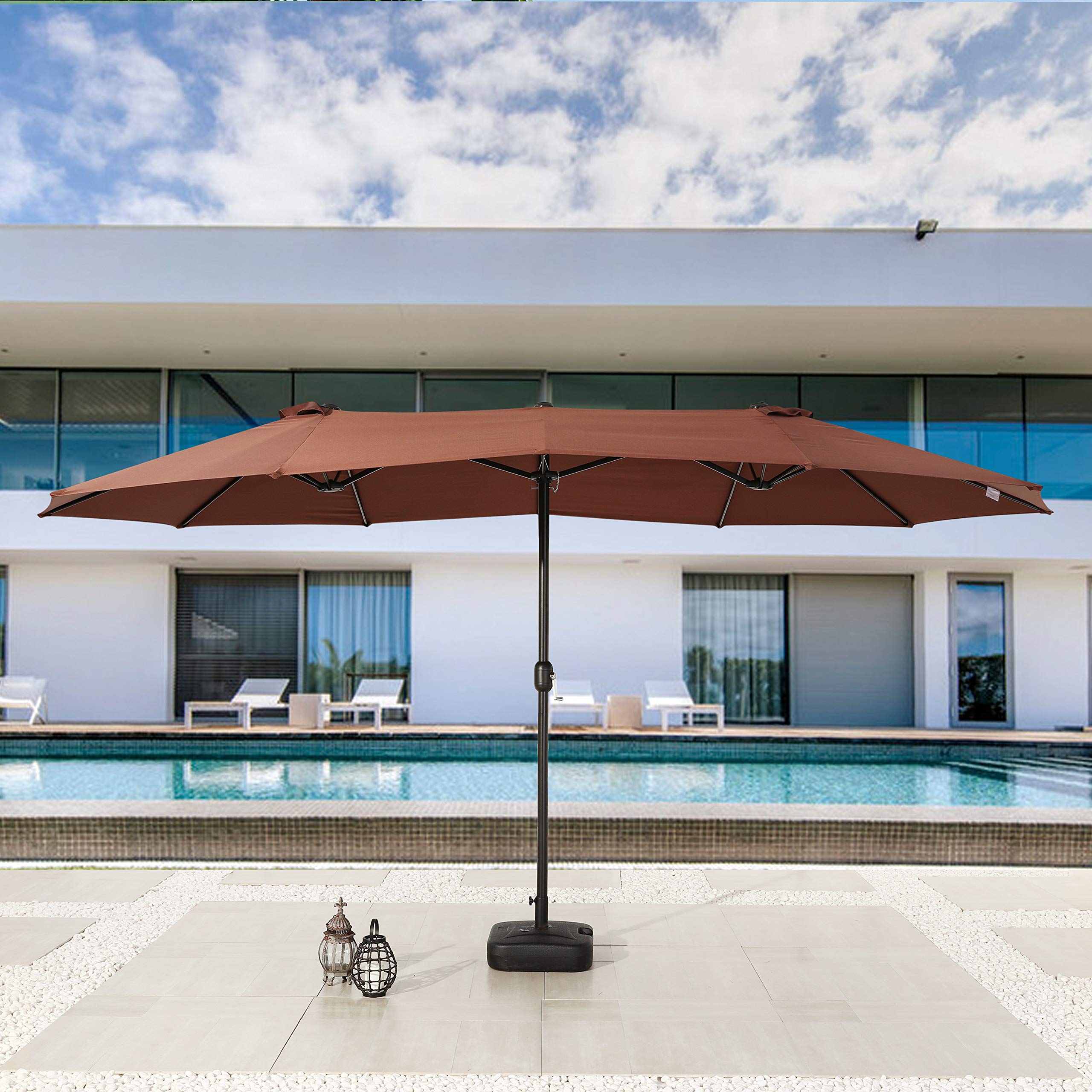 LOKATSE HOME 15ft Double-Sided Outdoor Patio Umbrella - Aluminum Garden Market Umbrella with Crank Handle, Twin Sun Canopy in 2-Tone Brown | Perfect for Backyard, Poolside, Restaurant & Outdoor Dining Areas