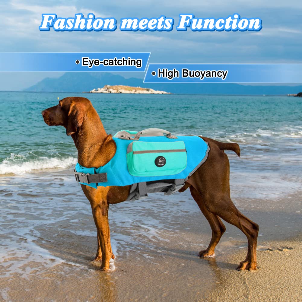 EMUST Dog Life Jacket for Small Medium Large Dogs - Adjustable Pet Life Vest with Rescue Handles & High Visibility Reflective Strips for Swimming, Boating & Water Safety (Blue) - Perfect for Pool, Beach & Outdoor Water Activities