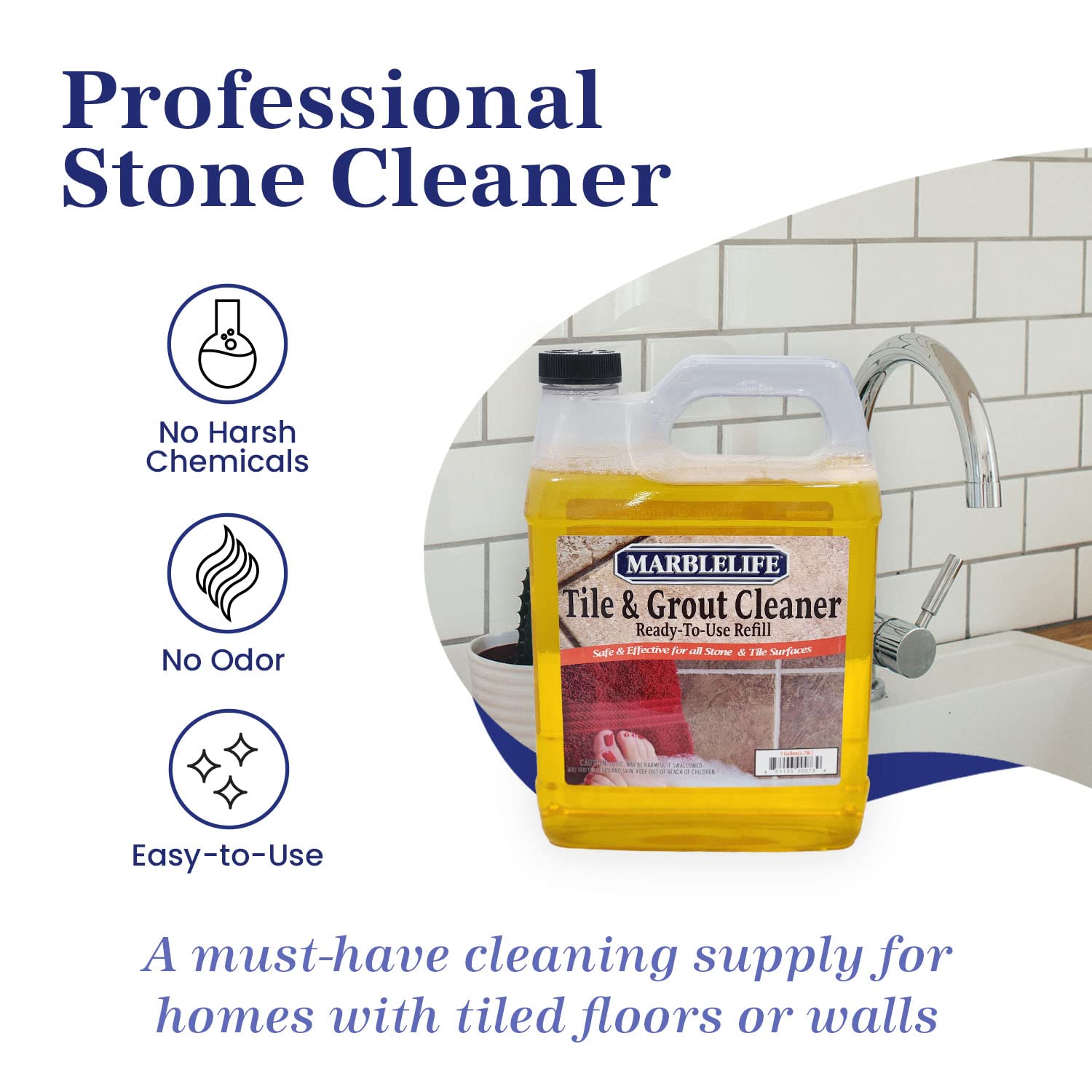 Professional Tile & Grout Cleaner - Heavy Duty Floor, Pool, Shower & Bathroom Surface Cleaner | Safe, Effective & Ready-to-Use | Ideal for Home, Commercial & Outdoor Cleaning (1 Gallon Refill)