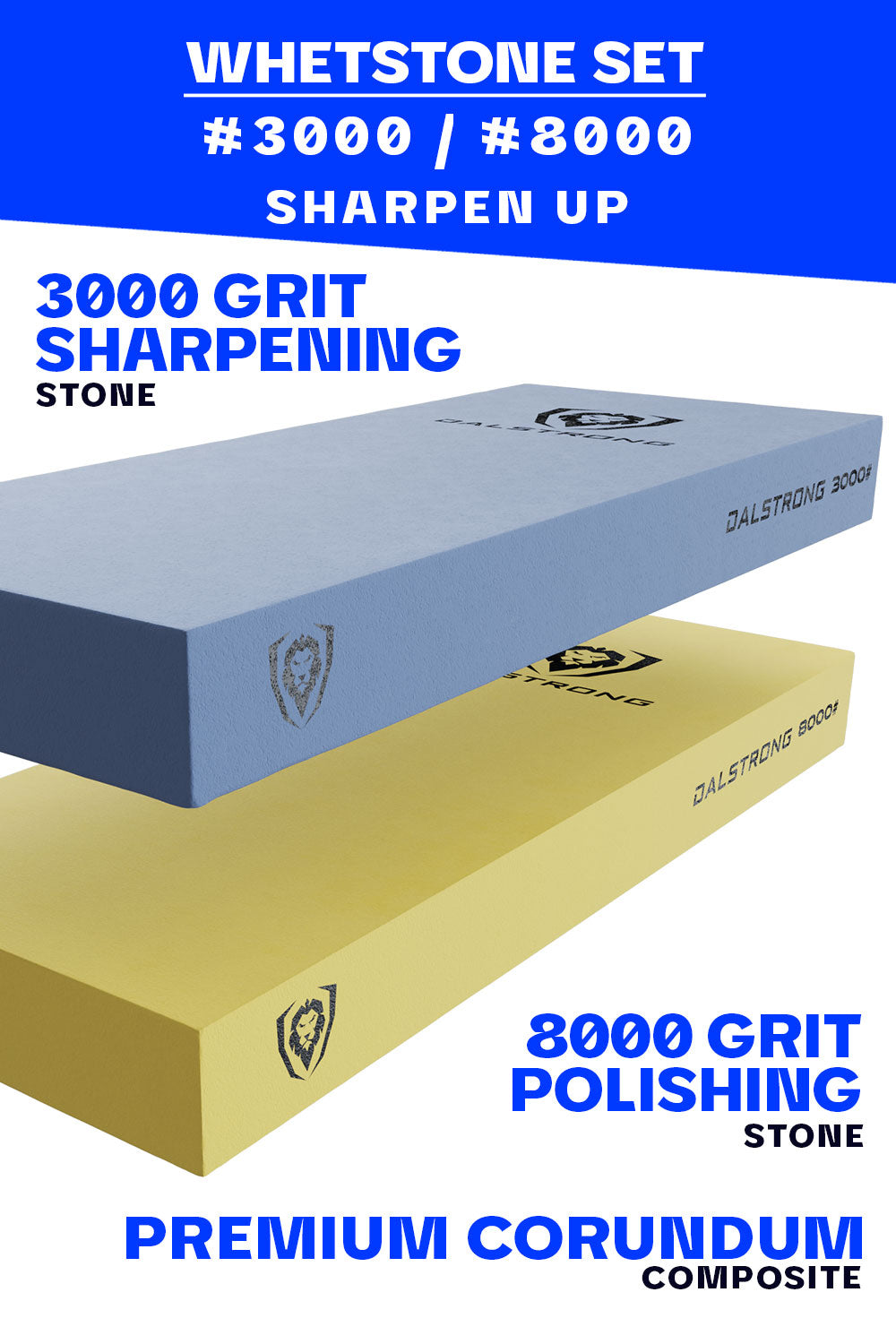 Premium Dalstrong Whetstone Set - #3000 / #8000 Grit Dual-Sided Sharpening Stone for Kitchen Knives, Hunting & Pocket Knives - Perfect for Home Chefs & Outdoor Enthusiasts