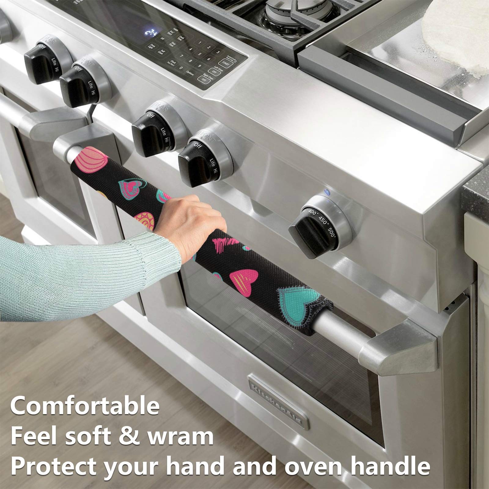 Qilmy 2-Pack Heart-Shaped Refrigerator Handle Covers - Washable Kitchen Appliance Protector for Dishwasher, Fridge, Microwave & Oven - Keep Your Kitchen Clean & Hygienic | Perfect for Home, Office & Restaurant Use