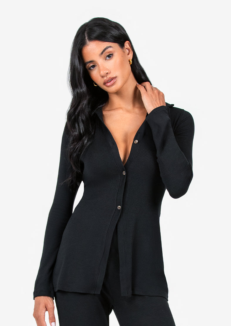 Airjet Rib Longline Cardigan for Women - Soft Black Knit Sweater | Perfect for Layering, Office Wear & Casual Outfits