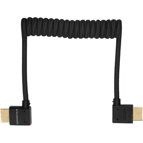 Kondor Blue Coiled Right Angle High Speed HDMI Cable 12-24 Inch - 4K 60Hz, Ethernet, ARC Support - Perfect for Gaming, Home Theater & AV Equipment (Raven Black)