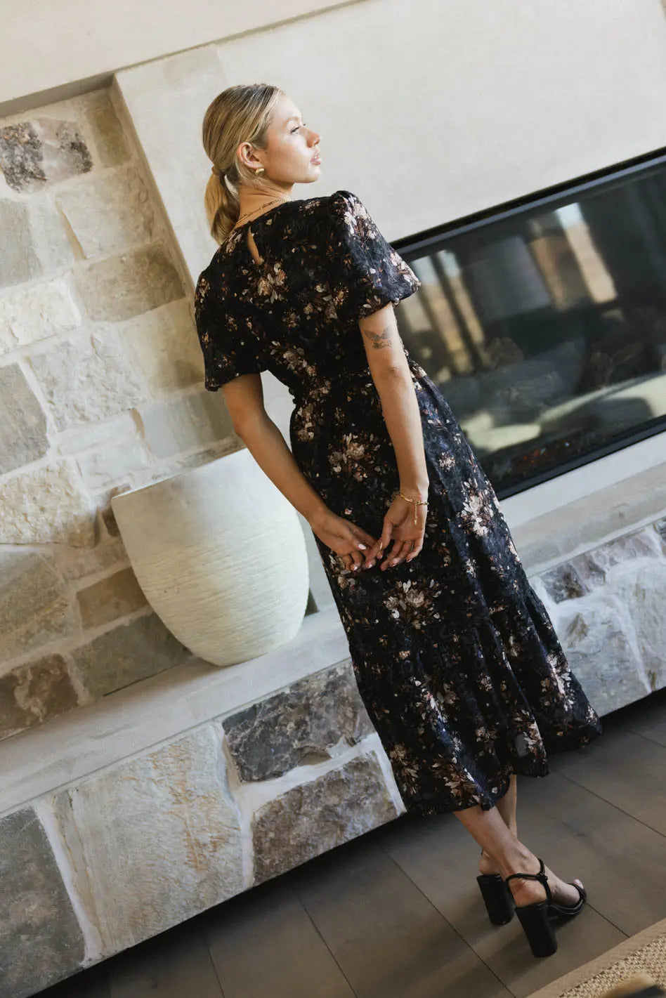 Mirren Floral Midi Dress - Women's Summer Boho Flowy Dress with Short Sleeves | Perfect for Beach Vacations, Garden Parties & Date Nights