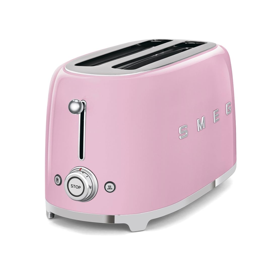 Smeg 50's Retro 4-Slice Toaster in Pink - Vintage Style Kitchen Appliance for Breakfast, Brunch & Home Decor