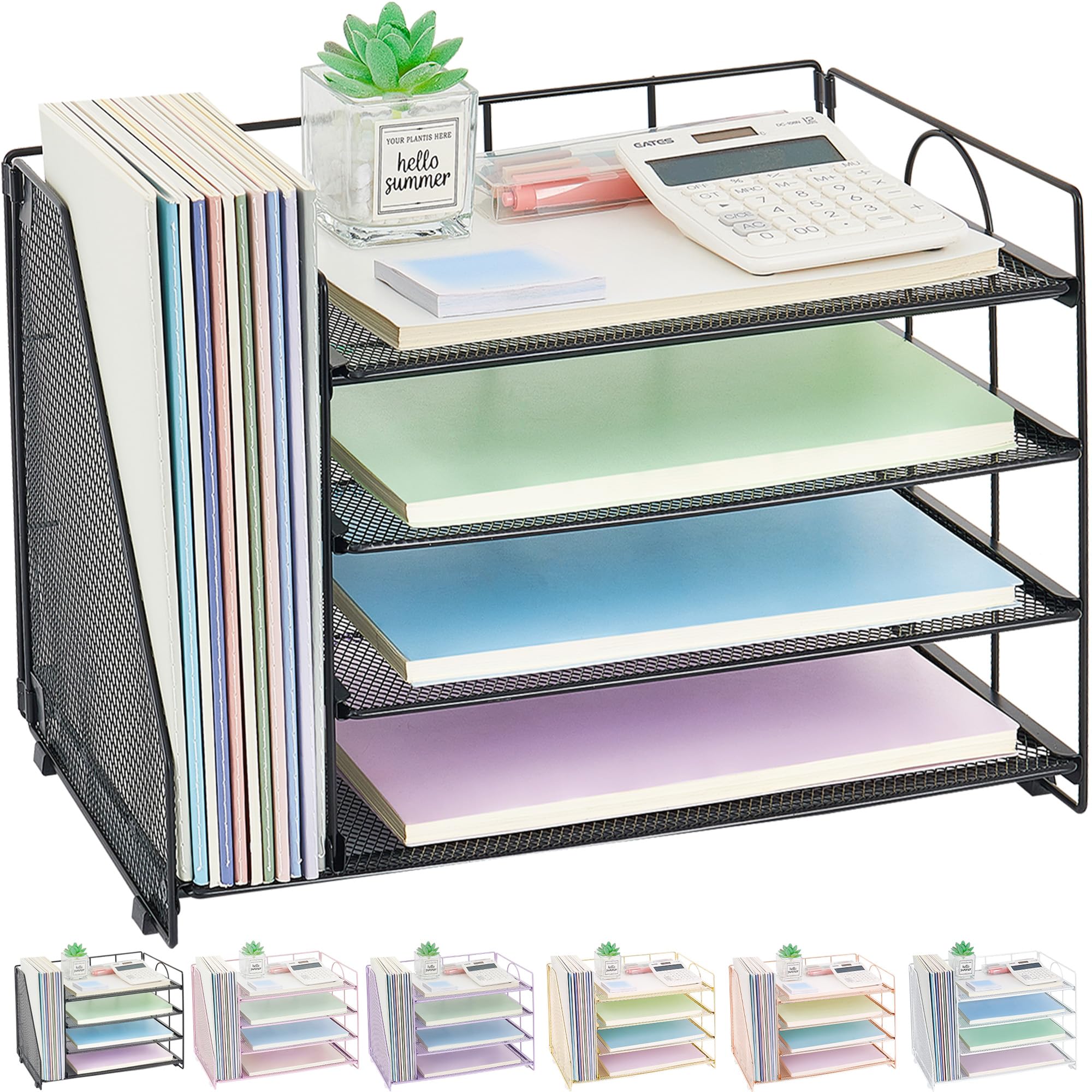 OPNCIE 4-Tier Paper Letter Tray File Organizer - Black Desk Organizer for Office, Classroom & Workspace | Perfect for Document Storage, Mail Sorting & Office Supplies Organization