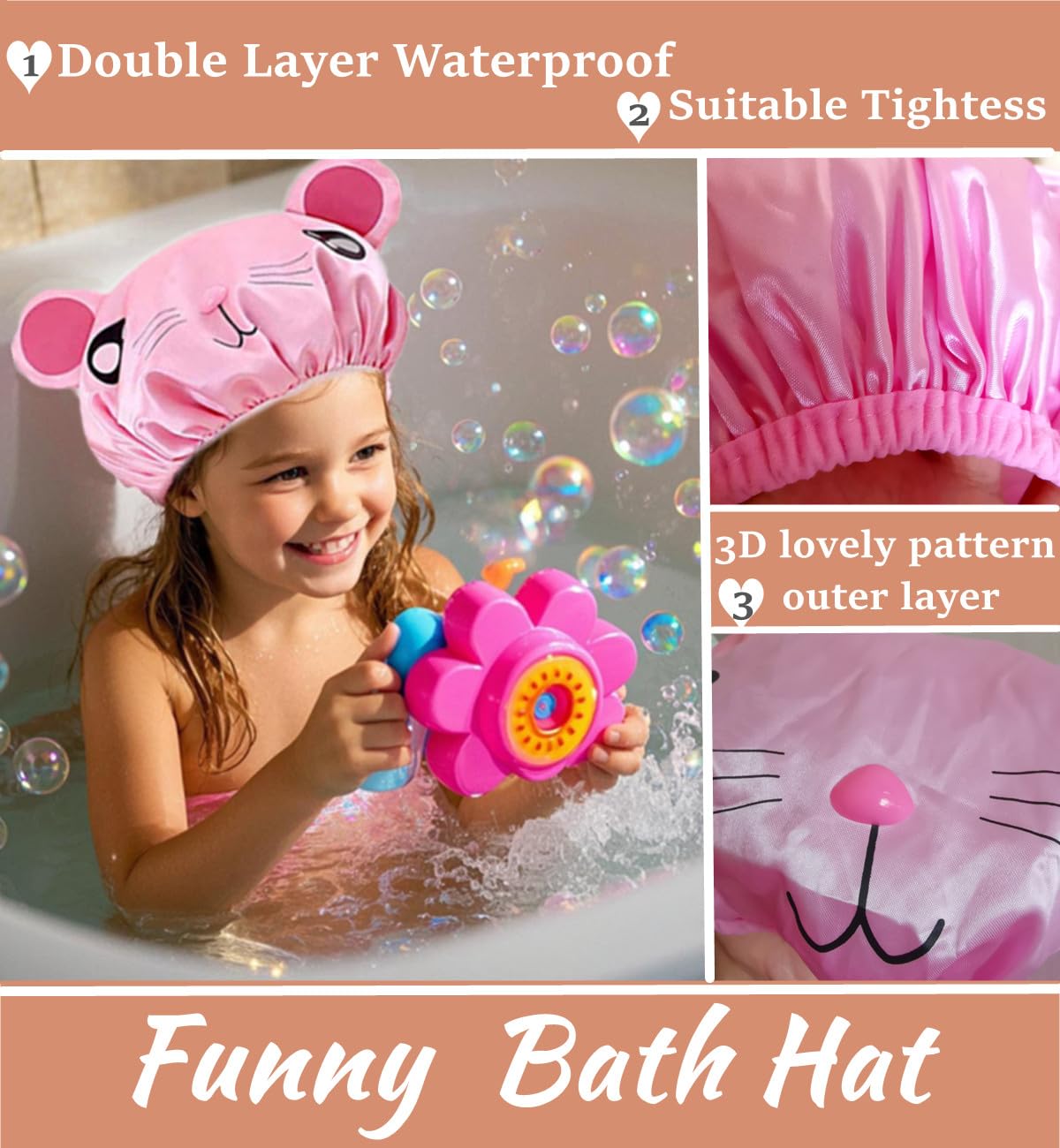 2 PCS Waterproof Cartoon Shower Caps for Kids - Cute Bath Hats for Baby Girls & Boys - Perfect for Bath Time, Swimming & Hair Protection