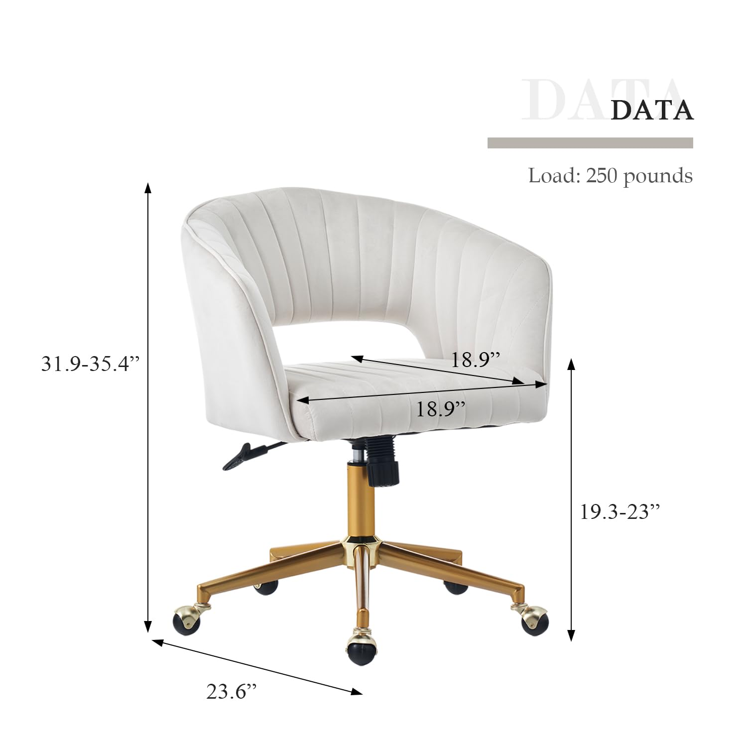 Velvet Office Desk Chair with Wheels - Modern Swivel Vanity Chair with Gold Base for Bedroom, Home Office & Study - Ergonomic Comfort for Work & Makeup (Beige)