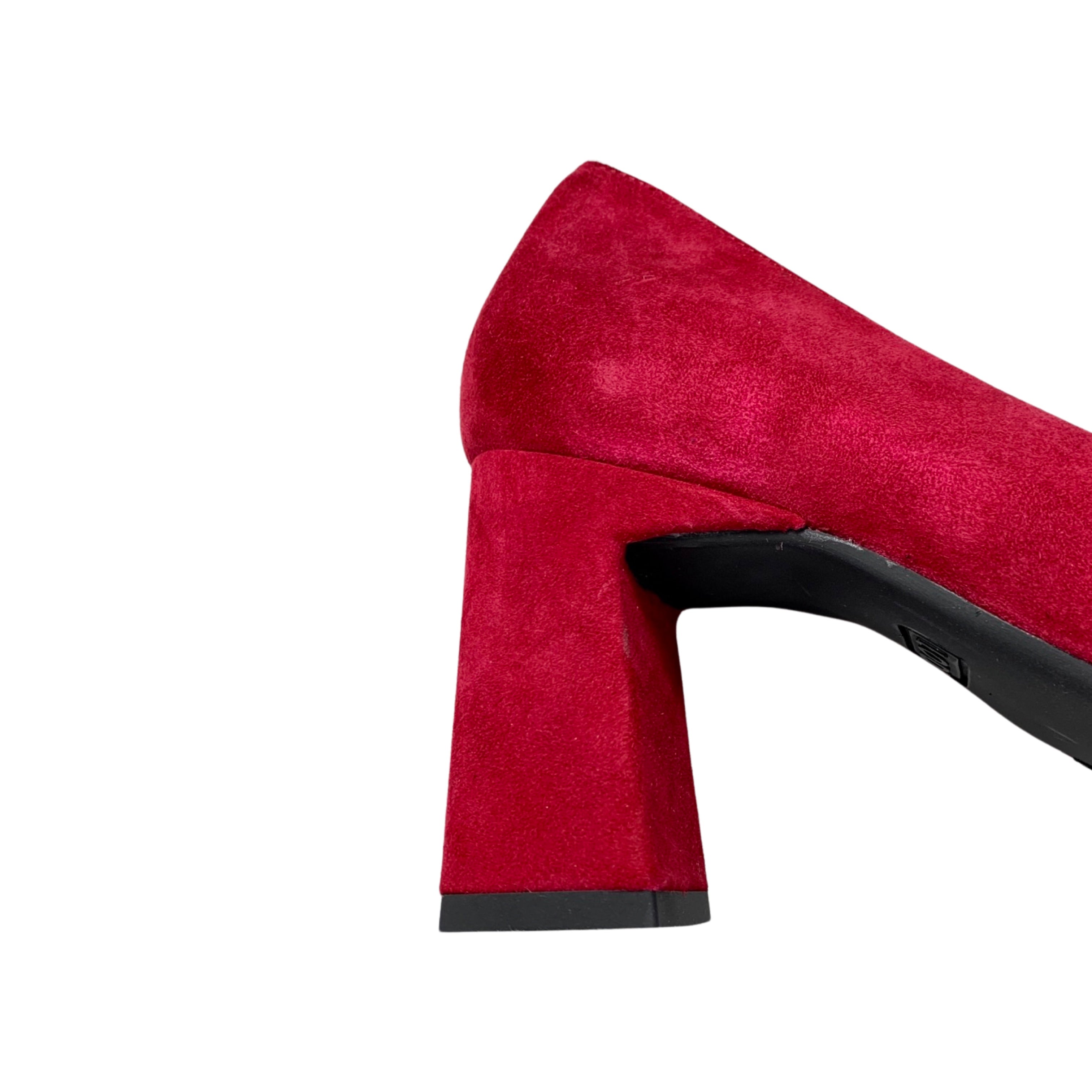 Masana Women's Red Suede Block Heel Pumps - Comfortable Mid Heel Dress Shoes for Work, Party & Special Occasions