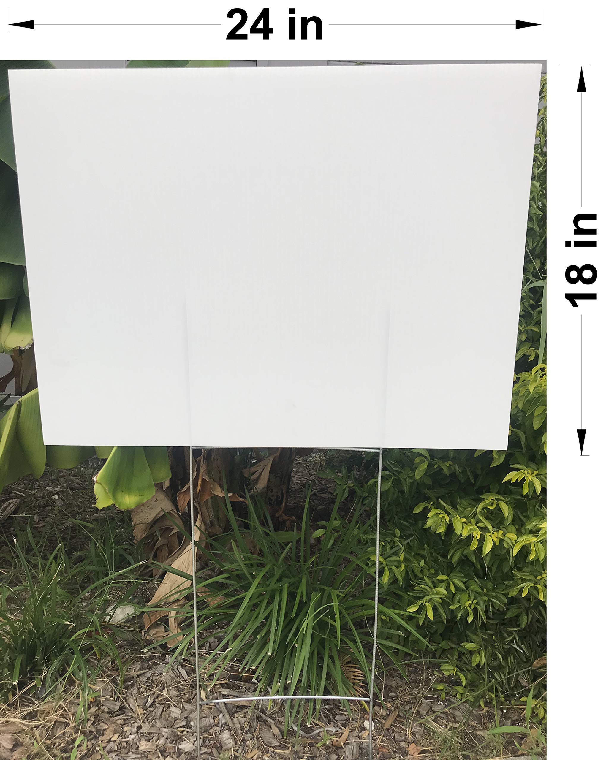 50-Pack Durable 18x24 Inch Corrugated Plastic Yard Signs with 10x24 Inch Metal H-Frame Stakes - White, 4mm Thick - Same Day Shipping for Campaigns, Real Estate, and Outdoor Advertising