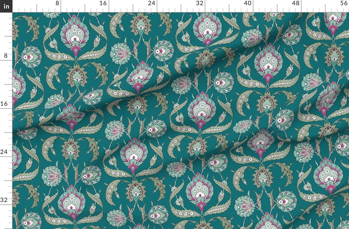 Premium Spoonflower Damask Floral Antique Bohemian Printed Fleece Fabric by The Yard - Soft Material for Sewing Blankets, Loungewear & No-Sew DIY Projects - Perfect for Home Decor, Baby Clothes & Crafting