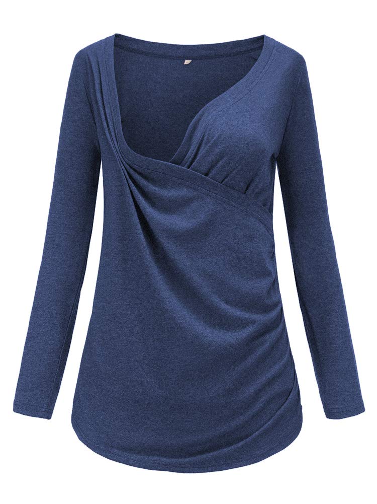 Liu & Qu Women's Maternity Ruched Tunic Tops - Long Sleeve Scoop Neck Pregnancy Shirt for Expecting Moms | Comfortable Nursing & Everyday Wear for Work, Casual Outings & Maternity Photos