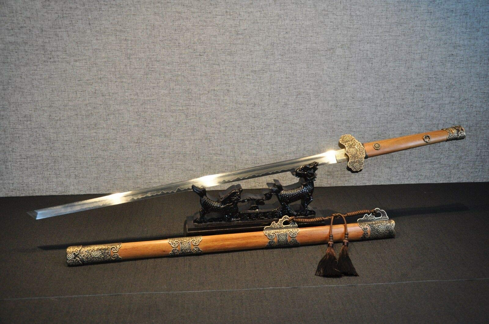 Handmade T10 Steel Sword Knife with Copper Fittings - Sharp Burning Edge Blade for Collection, Martial Arts & Cosplay | Shengshi Tang Style Combat Weapon