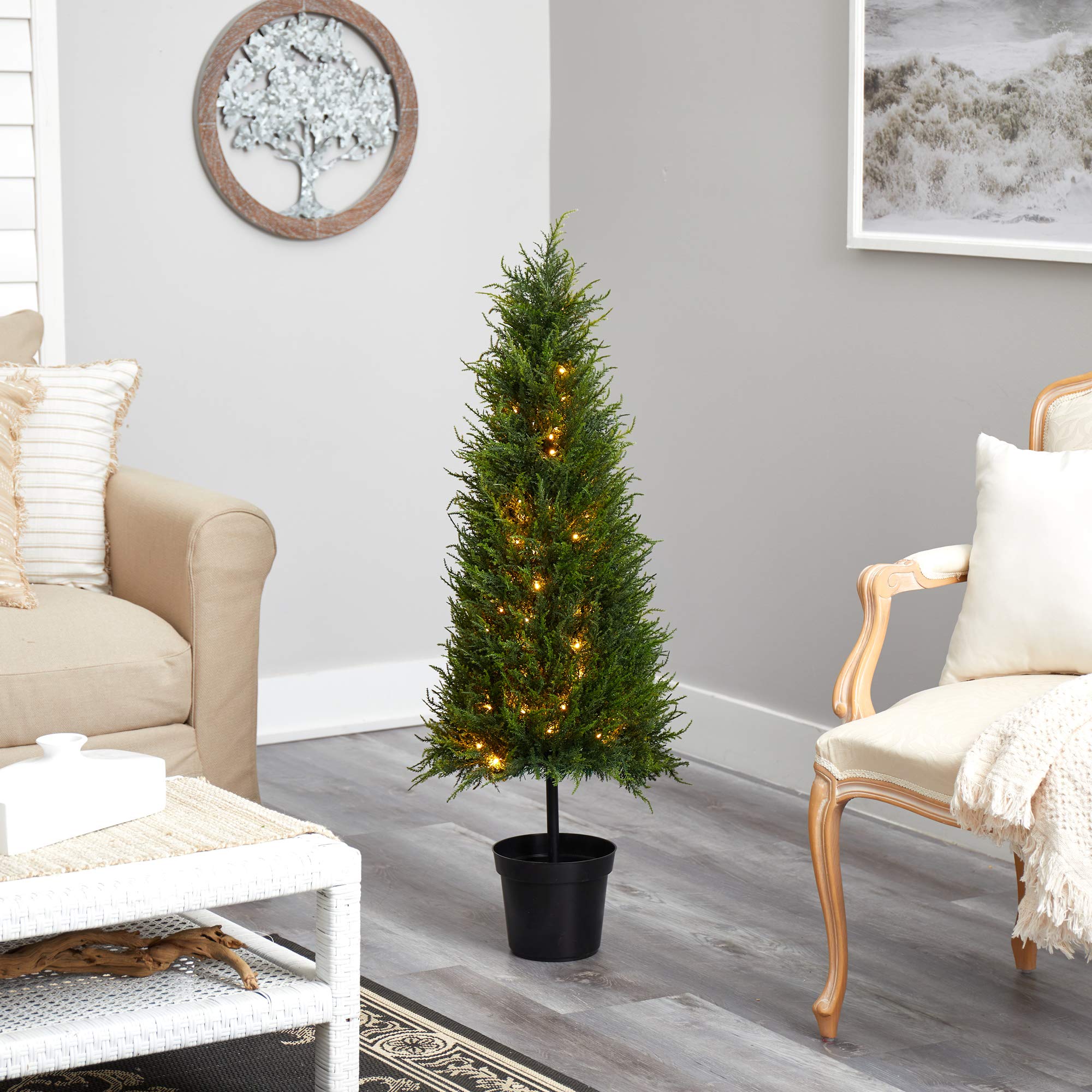 3.5ft UV Resistant Artificial Cypress Tree with 350 Warm White LED Lights - Indoor/Outdoor Christmas Decor for Home, Garden, Patio & Holiday Party Decoration