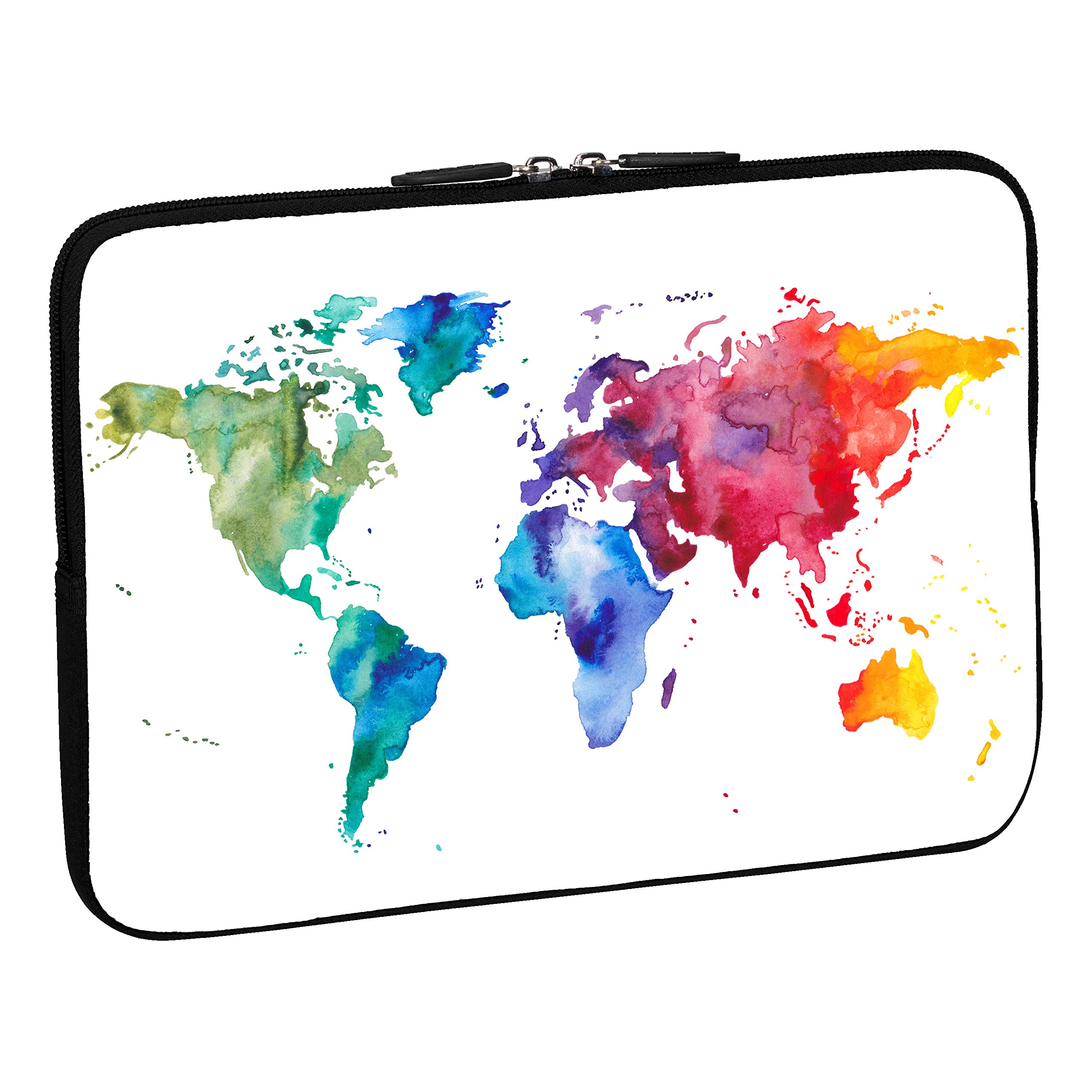 Durable 17.3 Inch Laptop Sleeve with Global Map Design - Shockproof & Water-Resistant Protective Case for MacBook, Dell, HP (Brown) - Perfect for Travel, Office & School Use