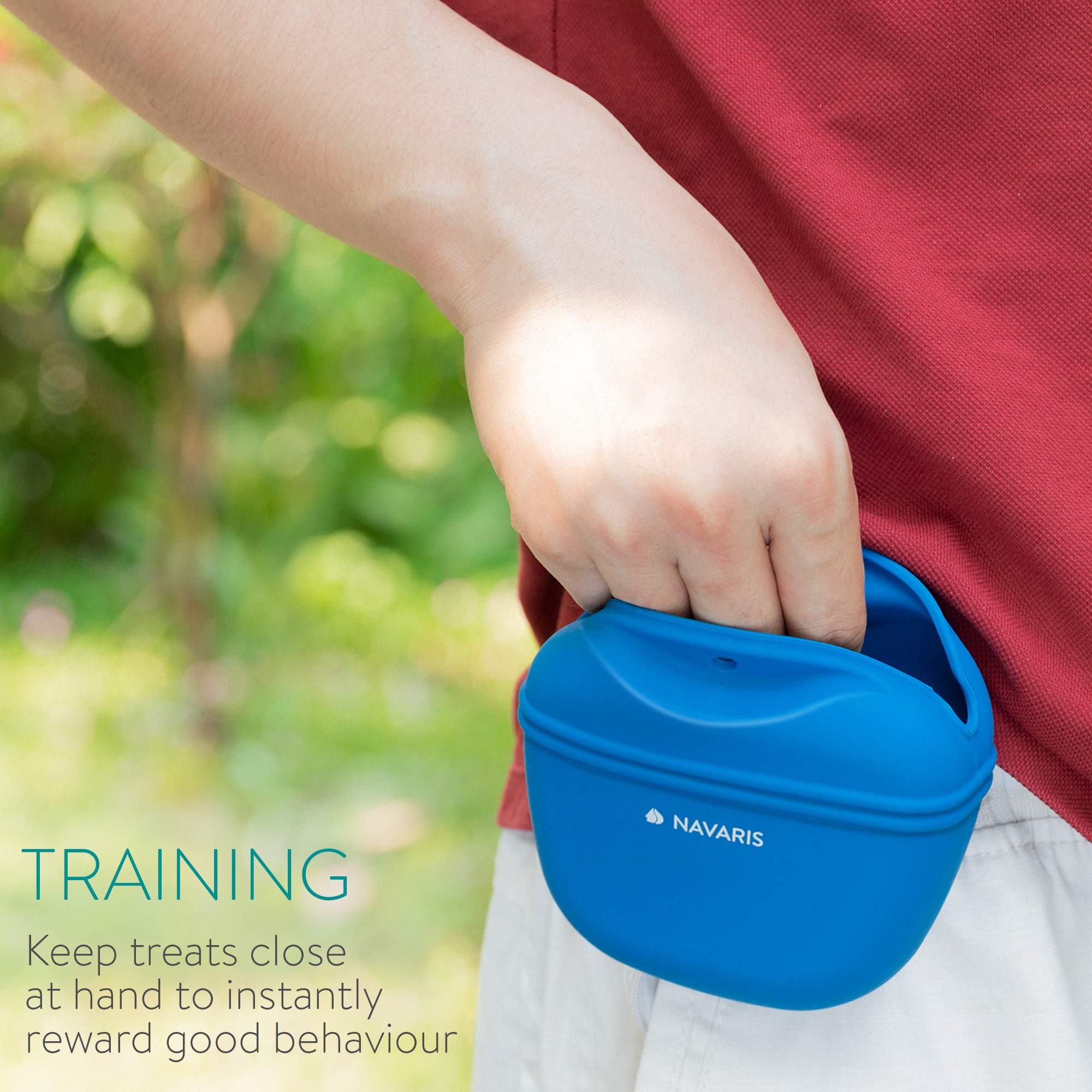 Navaris 2-Pack Silicone Dog Treat Pouch with Belt Clip - Leak-Proof Training Treat Bag for Puppy & Dog Walking, Hiking, and Outdoor Adventures - Durable Pet Snack Holder for Obedience Training & Daily Walks