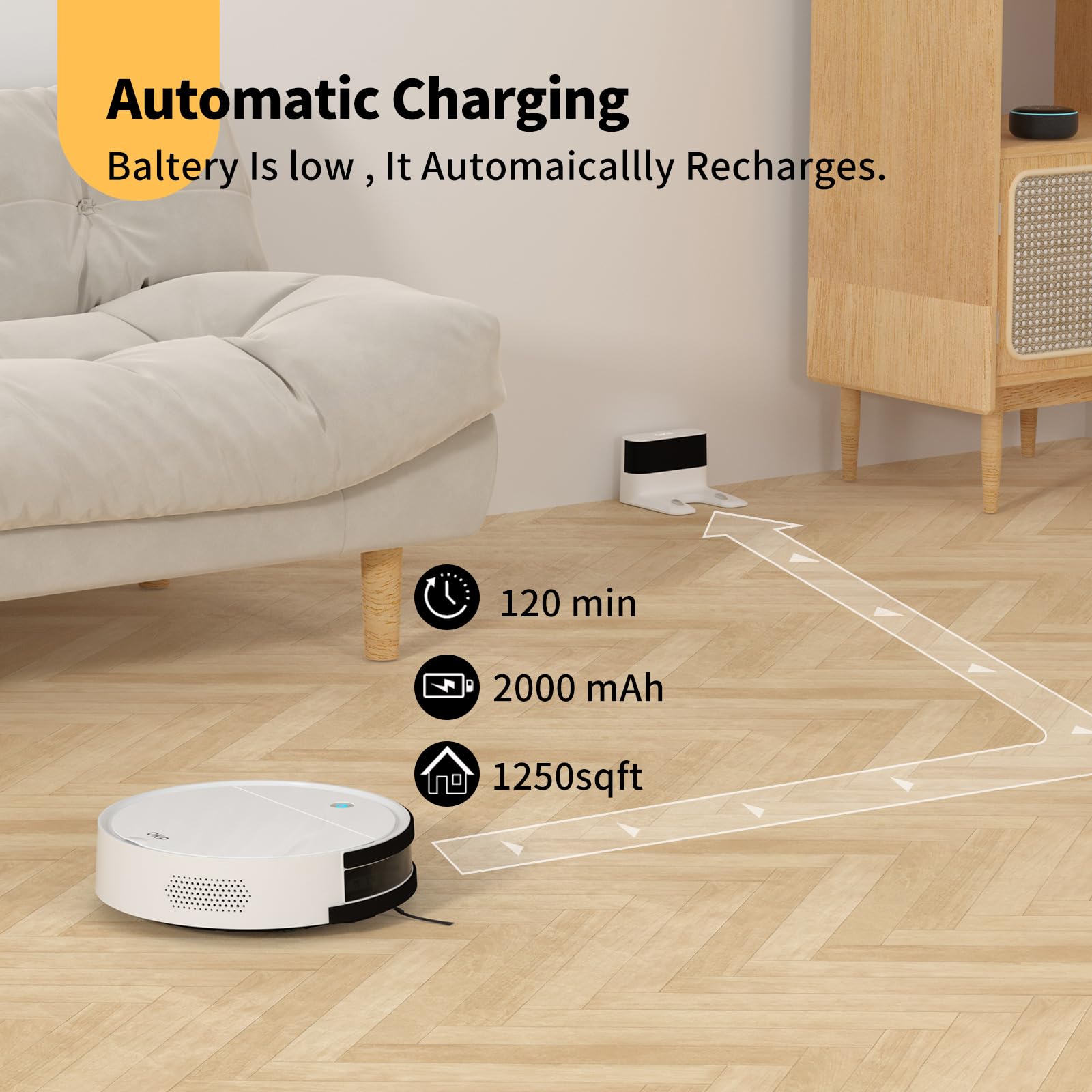 Smart Robot Vacuum and Mop Combo - 2500Pa Strong Suction, WiFi/Alexa/App Control, Self-Charging, Ultra-Quiet for Carpets & Hard Floors - Perfect for Pet Hair Cleaning & Home Maintenance (Ideal for Living Rooms, Bedrooms & Pet Areas)