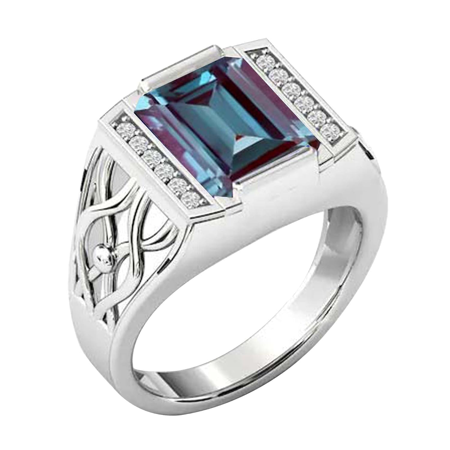 Vintage 925 Sterling Silver Alexandrite Ring with Diamond Halo - Men's Signet Statement Engagement Ring (Customizable) | Perfect for Weddings, Proposals & Special Occasions