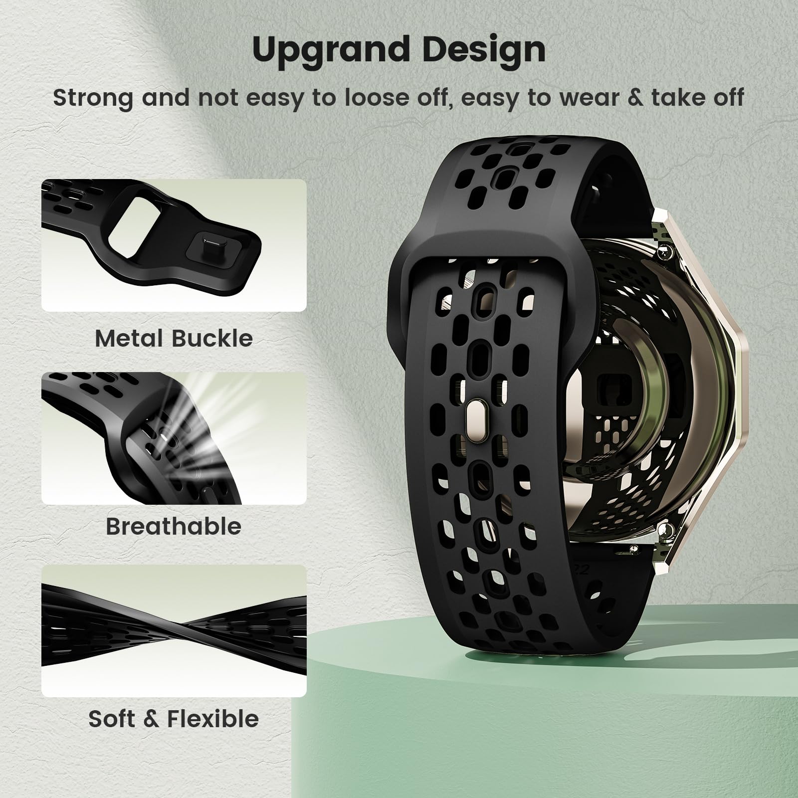 Soft Silicone Watch Bands 22mm 20mm 19mm 18mm - Breathable Sweatproof Sport Watch Straps with Quick Release for Women & Men - Perfect for Running, Gym, Swimming & Outdoor Activities