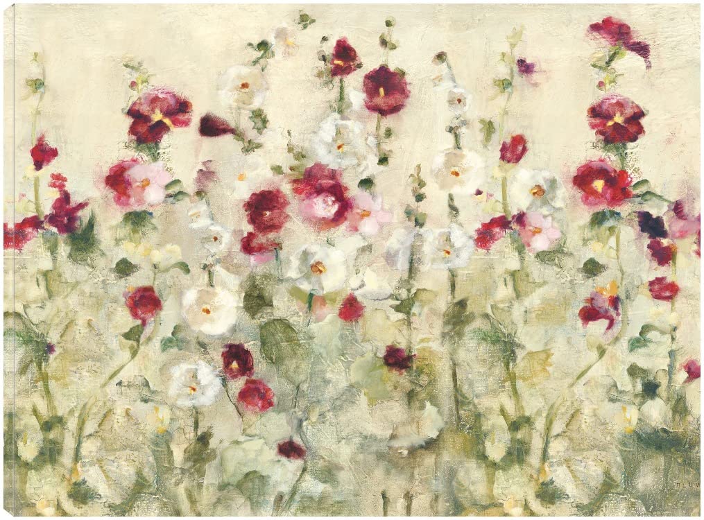 Cheri Blum Hollyhocks Fine Art Canvas Wall Decor - 32x24 Inch Ready to Hang Painting for Living Room, Bedroom, Office - Floral Home Decor Perfect for Housewarming Gifts & Interior Design