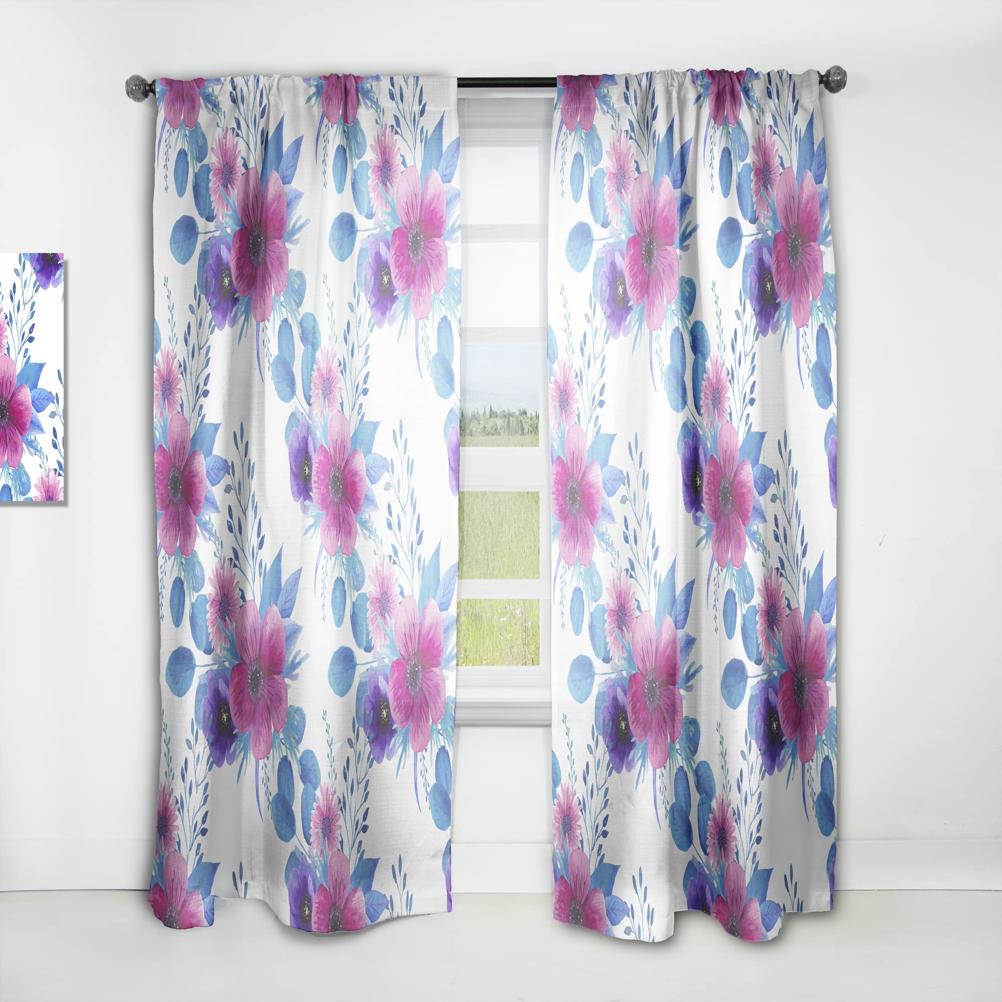 DesignQ Purple Pansy Floral Curtains - Thermal Insulated Blackout Drapes for Bedroom & Living Room - 52x95 Inch Single Panel - Elegant Blooming Flowers Design for Home Decor & Light Control