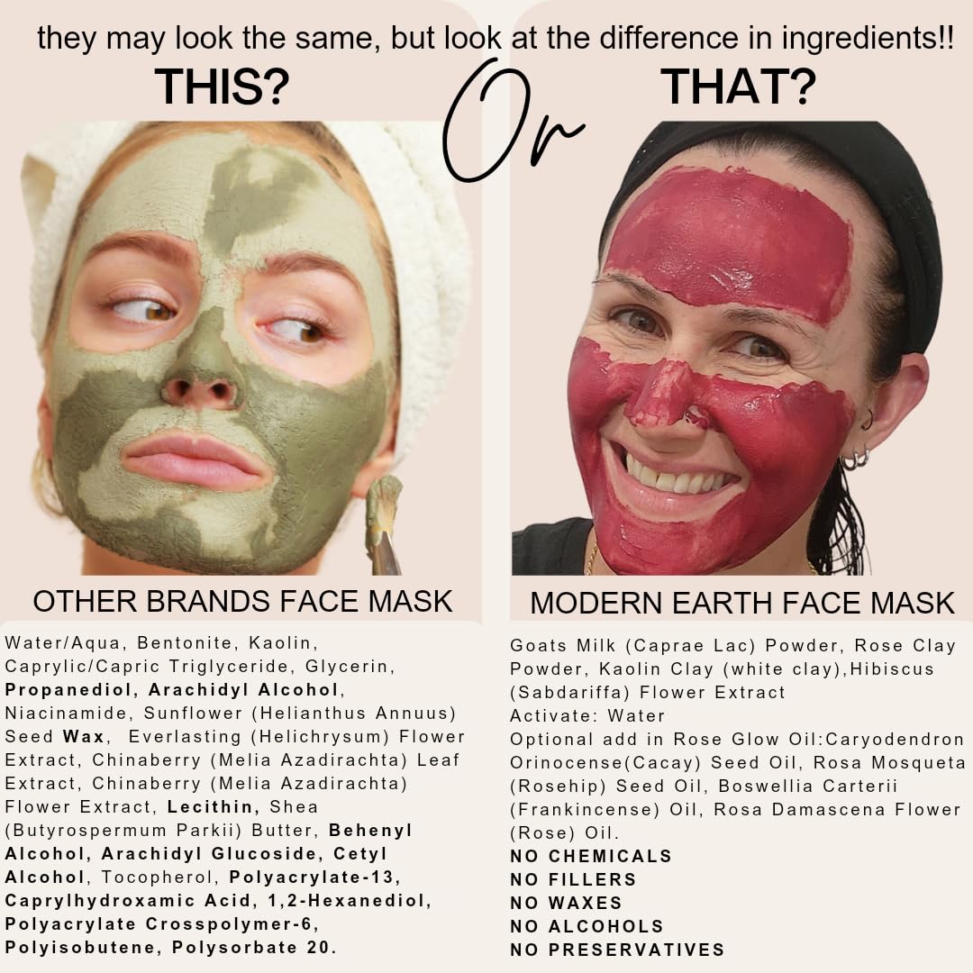 Hibiscus Rose Hydrating & Exfoliating Facial Mask - Anti-Aging Clay Powder Mask for Glowing Skin | Skin Treatment & Detoxifying Face Mask (2 oz) | Perfect for Spa Night & Self-Care Routine