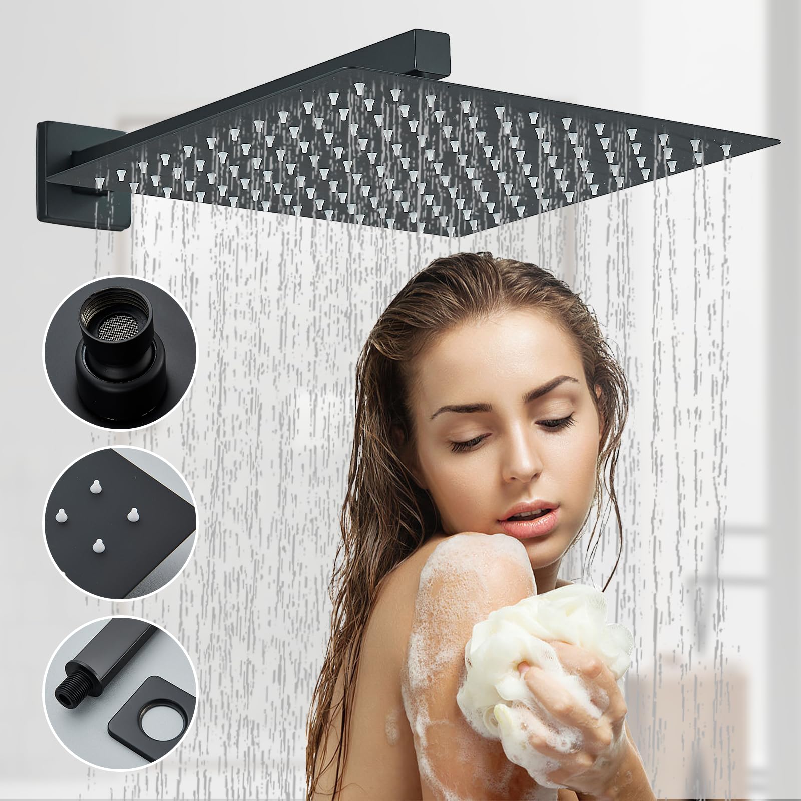 Matte Black Shower Faucet System - 12 Inch Rain Shower Head with Handheld Sprayer | Luxury Wall Mounted Bathroom Shower Set for Modern Home Spa Experience